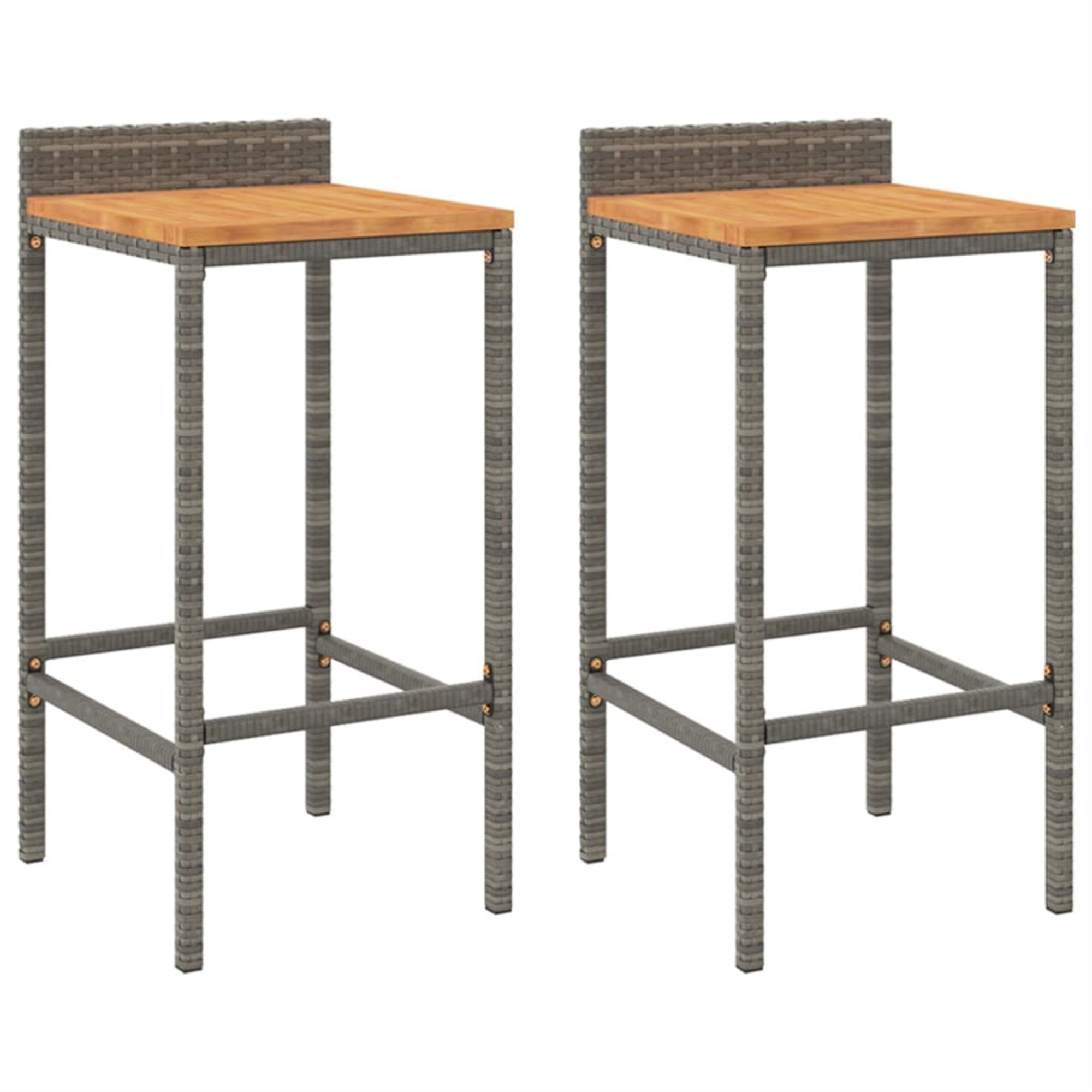 Vidaxl Bar Stools 2 Pcs Gray Poly Rattan And Solid Wood Acacia