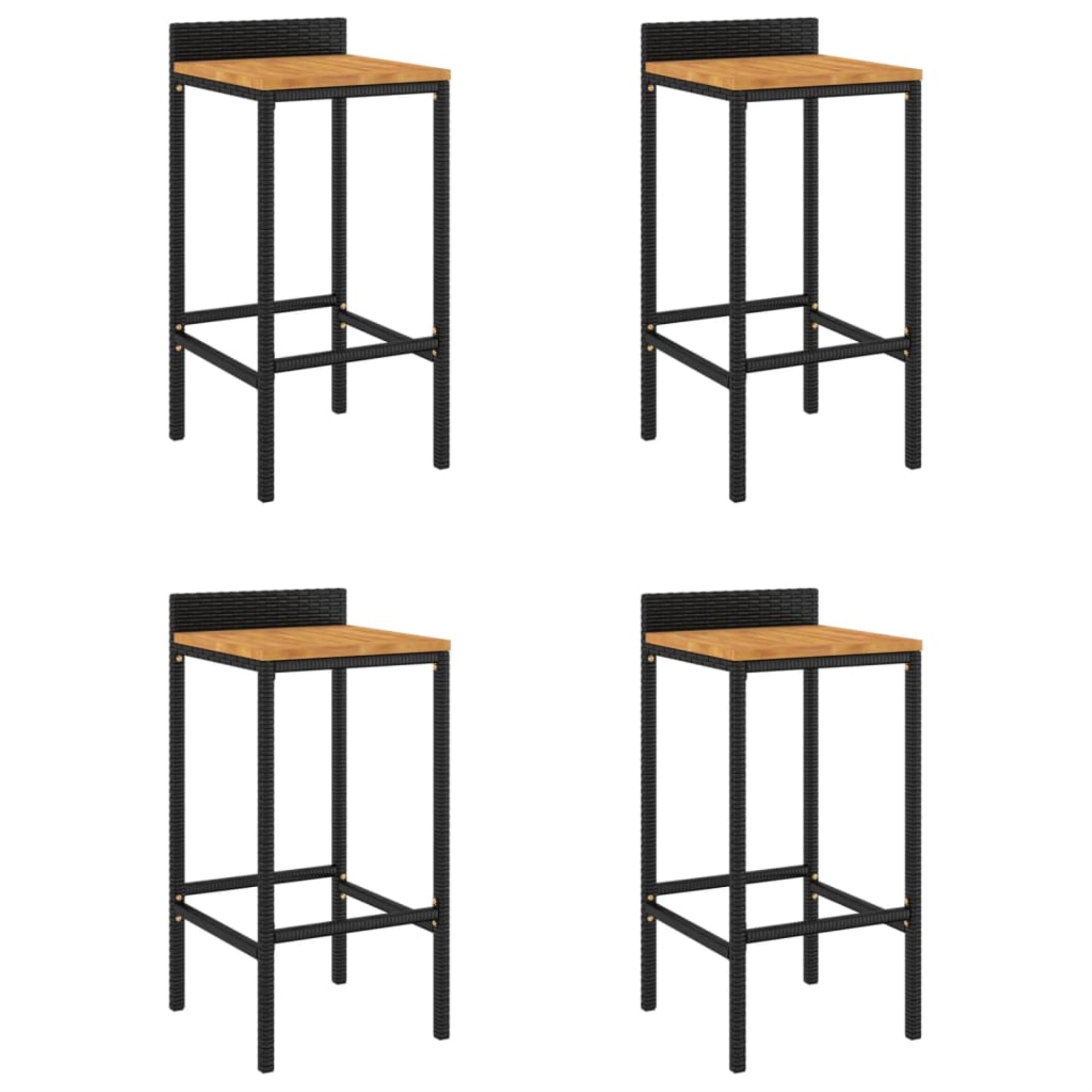Vidaxl Bar Stools 4 Pcs Black Poly Rattan And Solid Wood Acacia