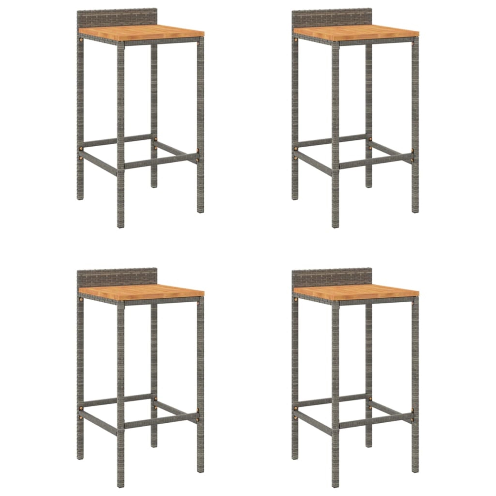 Vidaxl Bar Stools 4 Pcs Gray Poly Rattan And Solid Wood Acacia