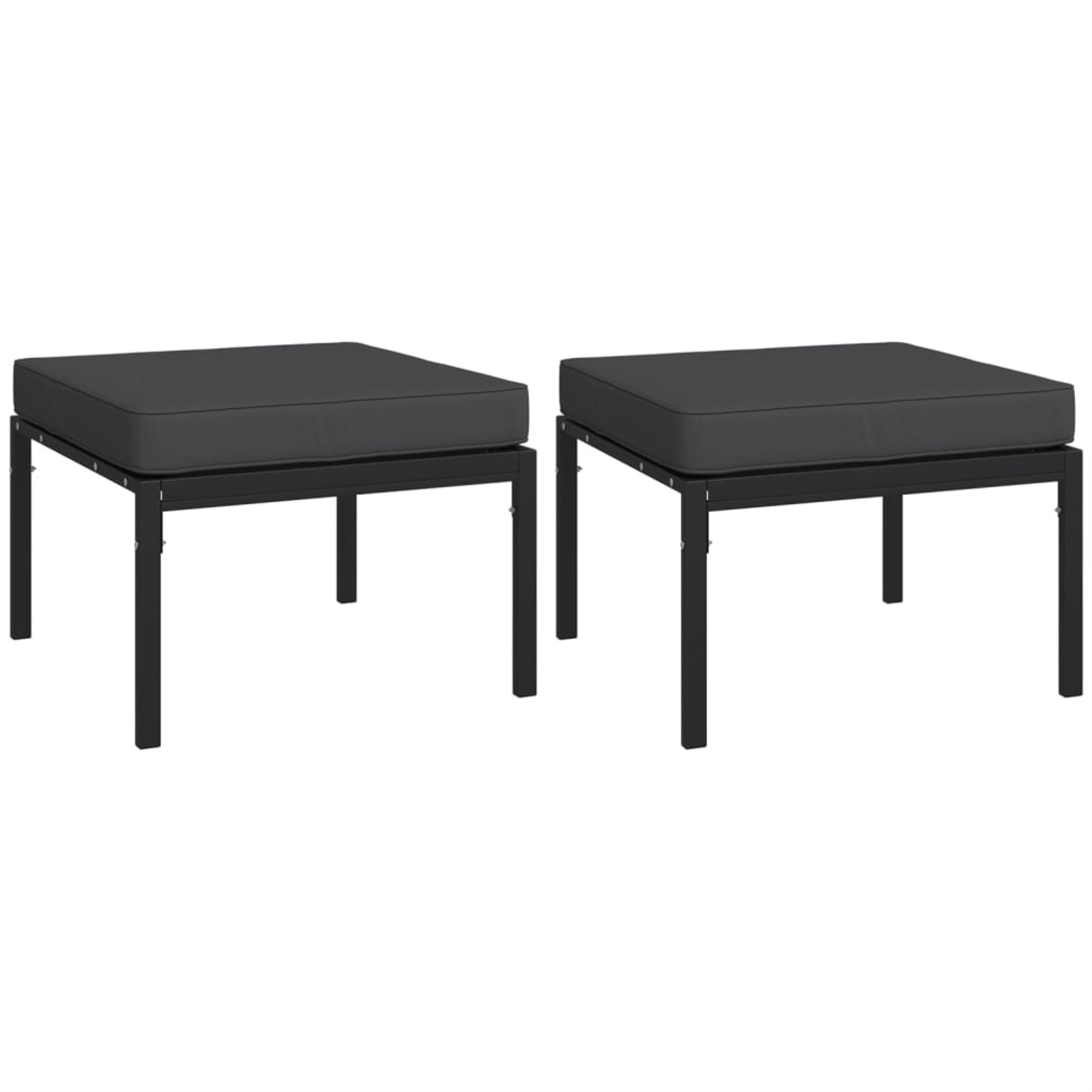Vidaxl Patio Footstools With Gray Cushions 2 Pcs 23.6'X23.6'X13.8' Steel