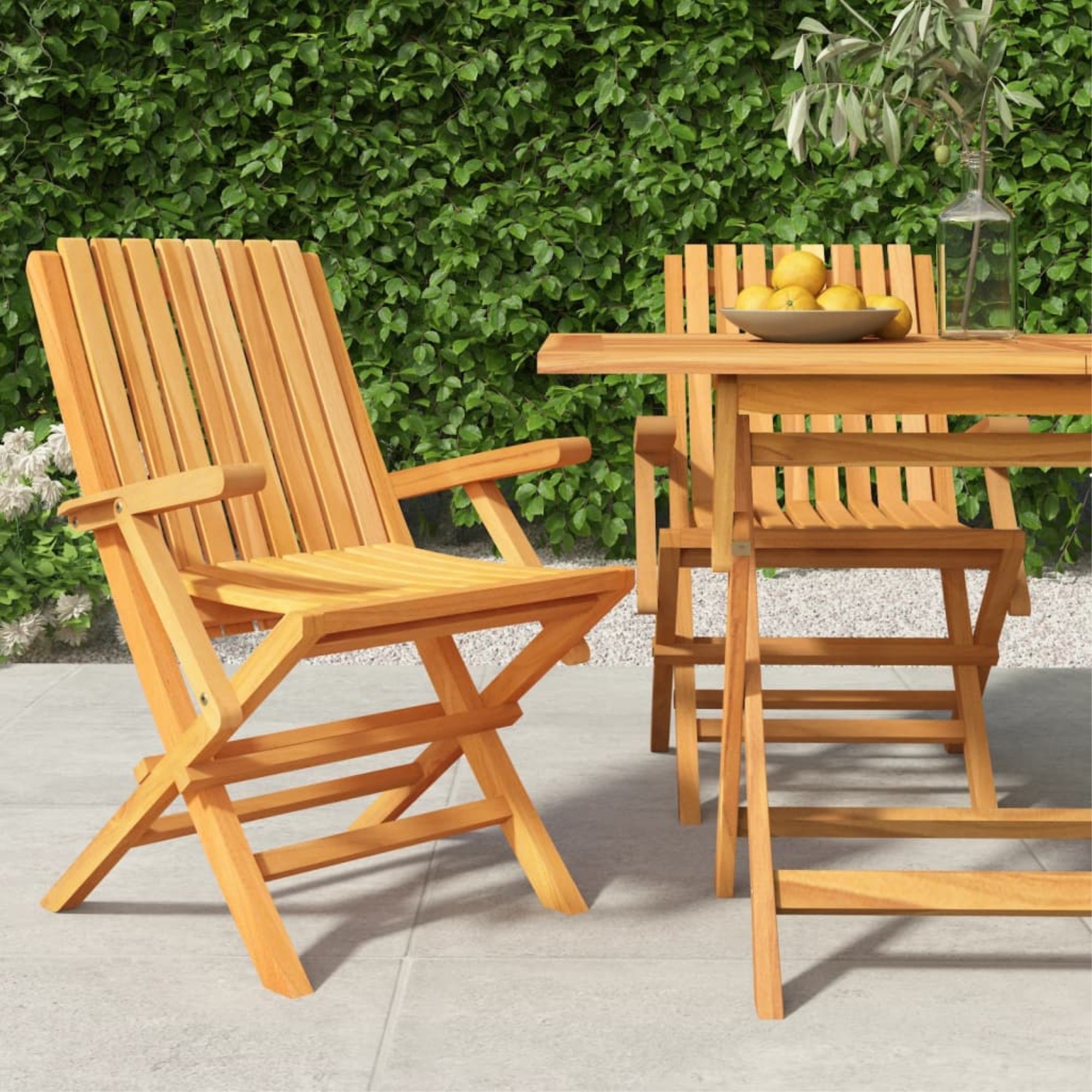 Vidaxl Folding Patio Chairs 2 Pcs 24'X26.4'X35.4' Solid Wood Teak