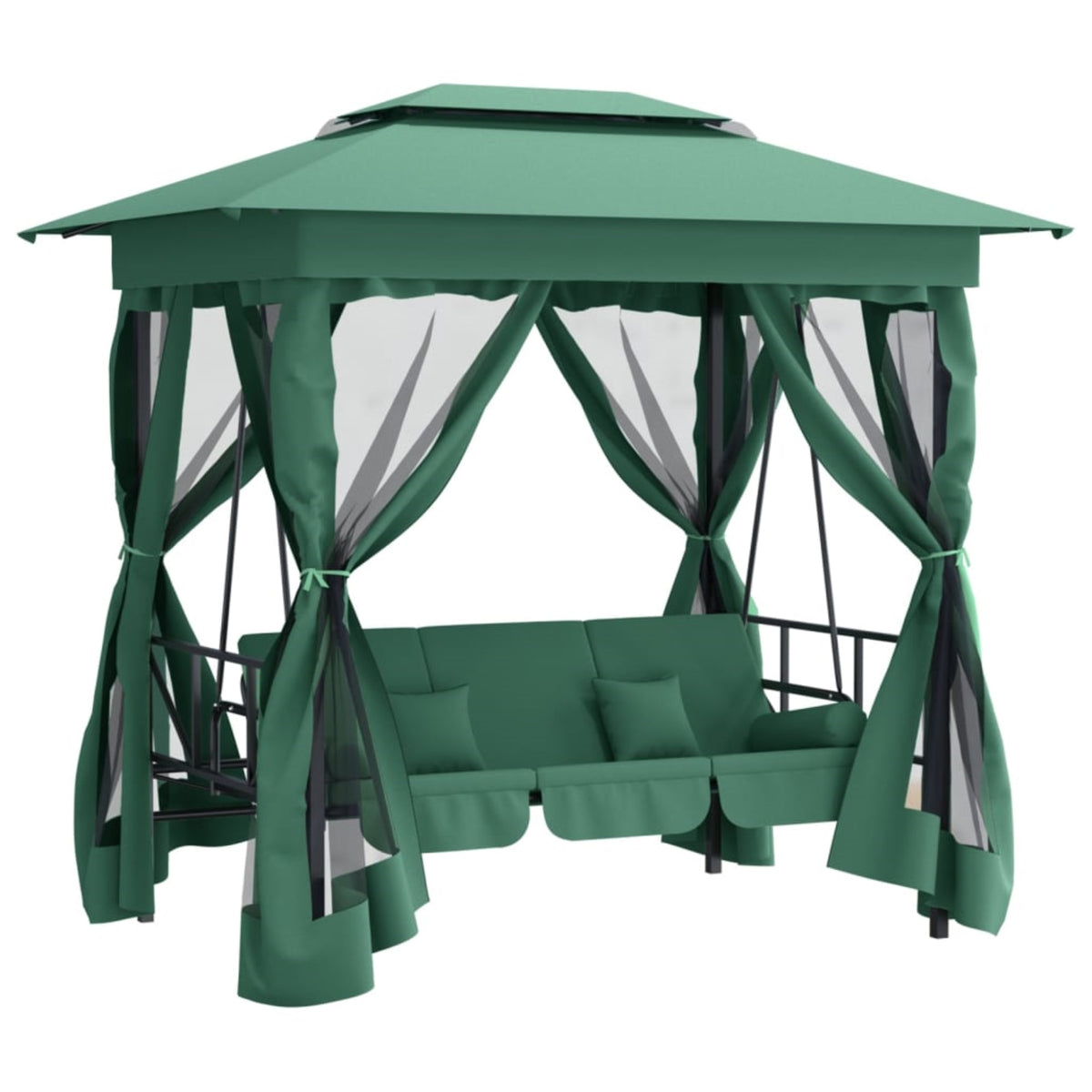 Vidaxl Garden Gazebo With Convertible Swing Bench Green Fabric&Steel