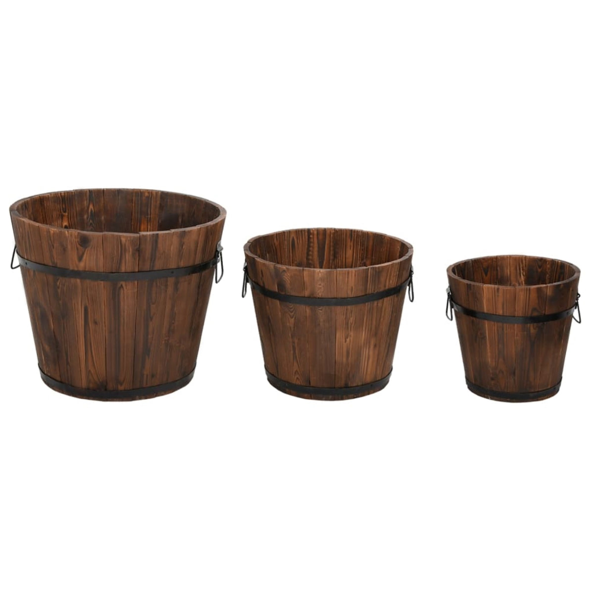 Vidaxl 3 Piece Wooden Bucket Planter Set Solid Wood Fir