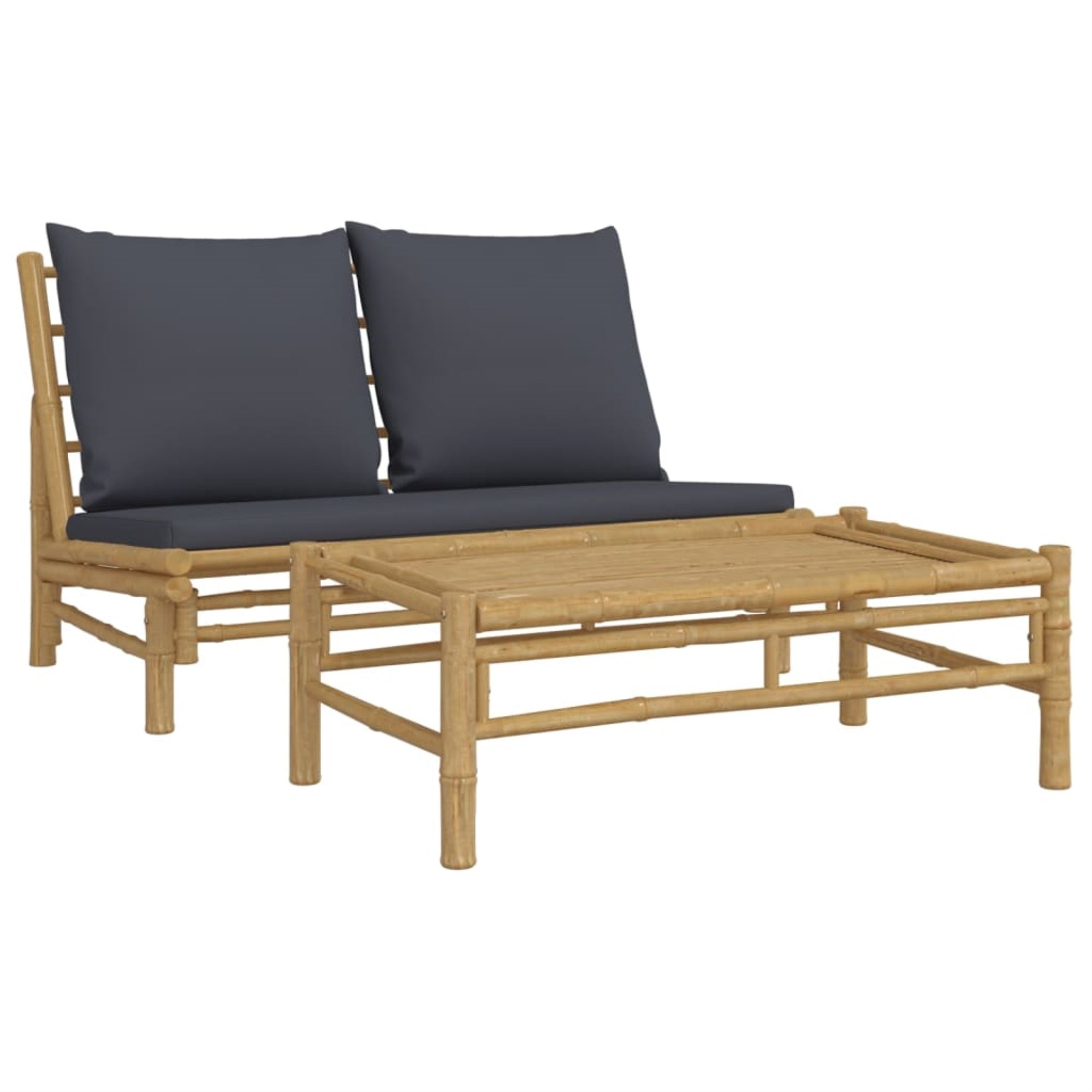 Vidaxl 2 Piece Patio Lounge Set With Dark Gray Cushions Bamboo
