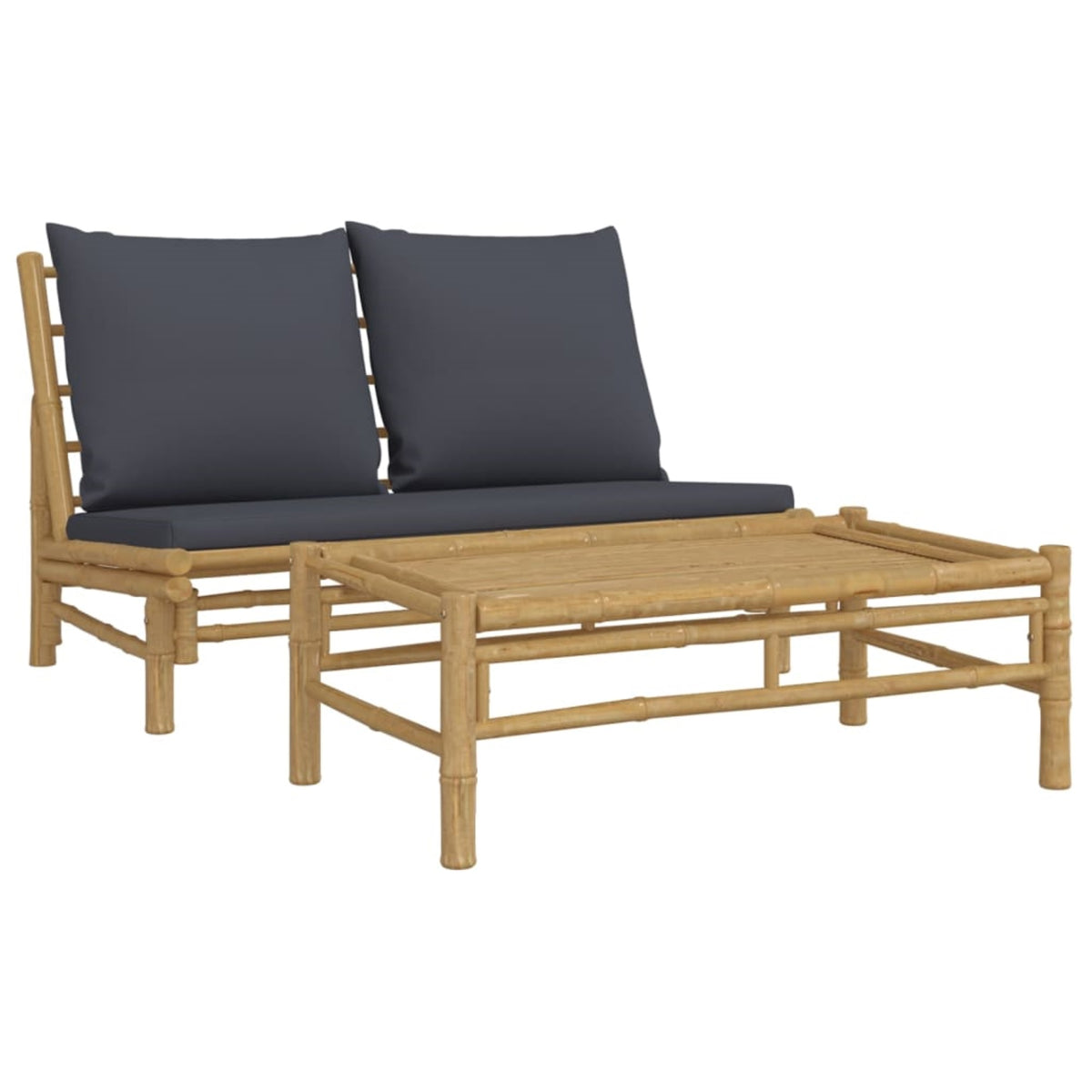 Vidaxl 2 Piece Patio Lounge Set With Dark Gray Cushions Bamboo