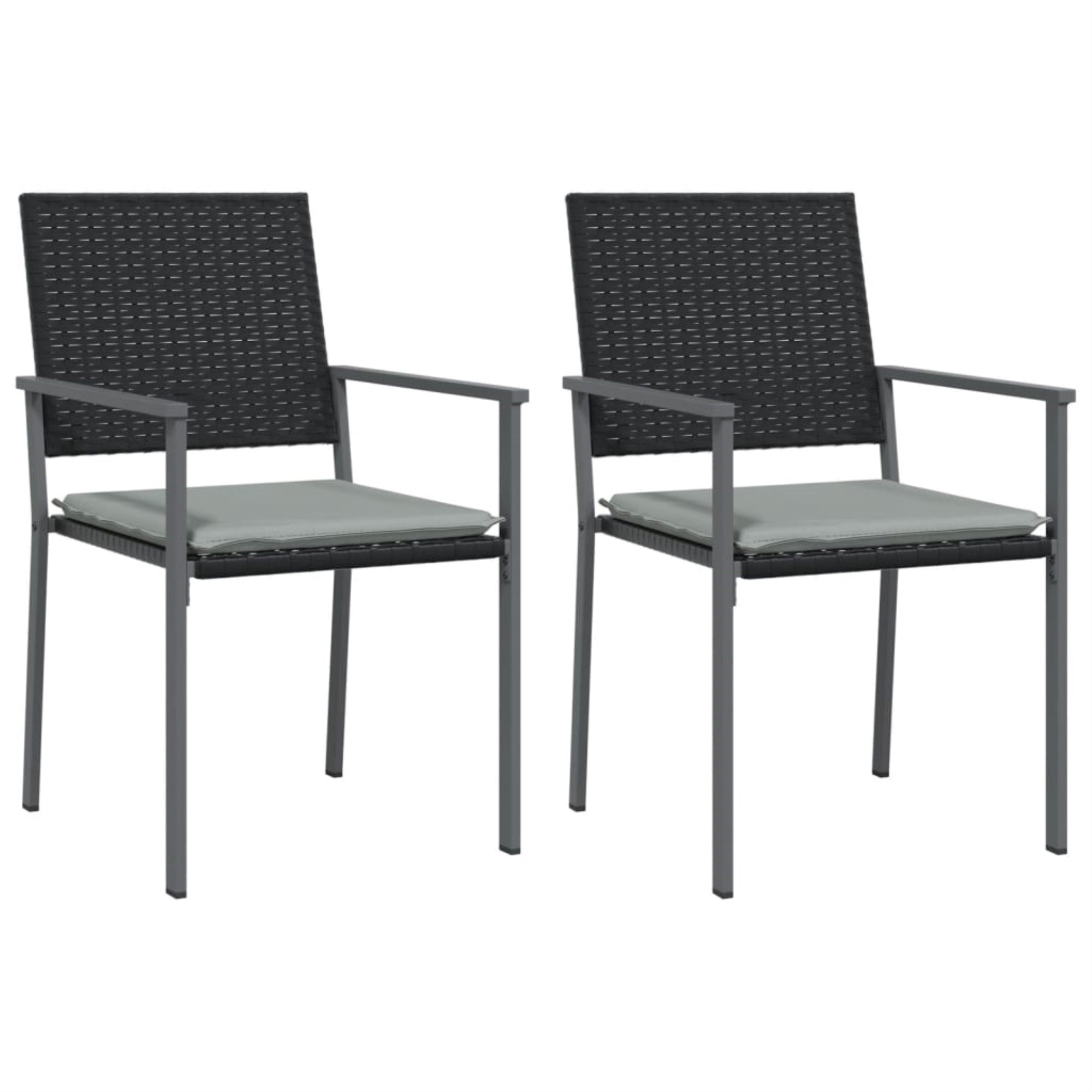 Vidaxl Patio Chairs With Cushions 2 Pcs Black 21.3'X24.6'X35' Poly Rattan