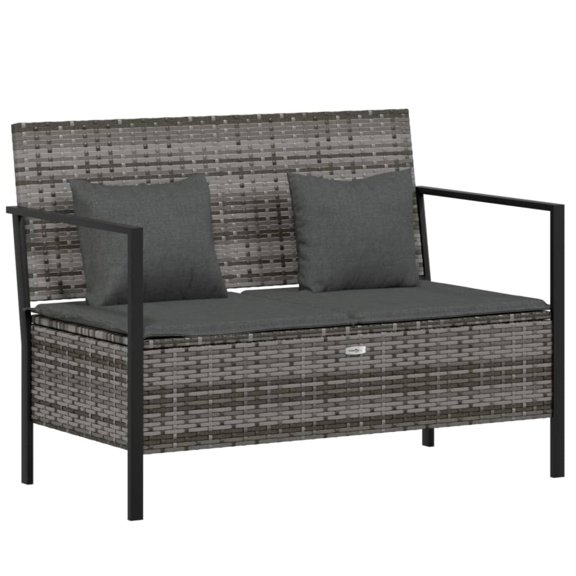 Vidaxl 2-Seater Patio Bench With Cushions Gray Poly Rattan