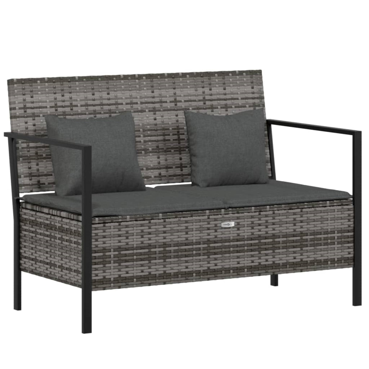 Vidaxl 2-Seater Patio Bench With Cushions Gray Poly Rattan