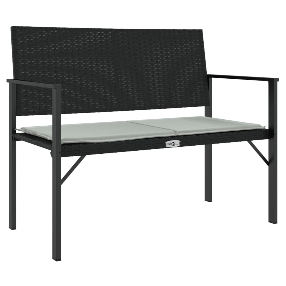 Vidaxl 2-Seater Patio Bench With Cushion Black Poly Rattan