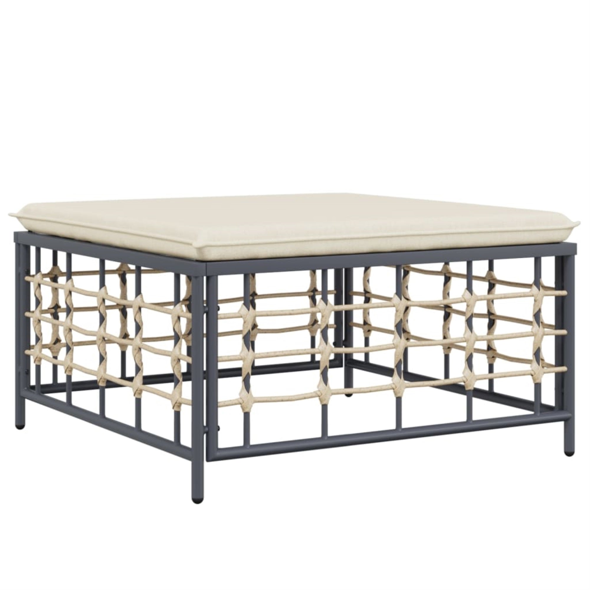 Vidaxl Patio Footstool With Beige Cushion Poly Rattan