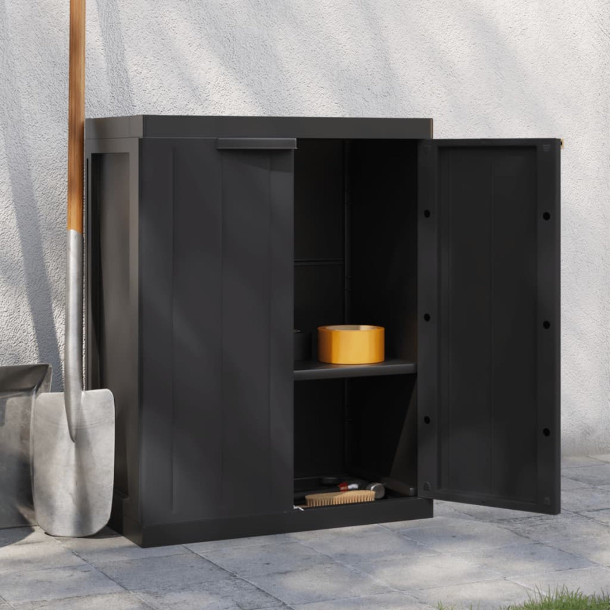 vidaXL Outdoor Storage Cabinet Black 25.6″x14.6″x33.5″ PP