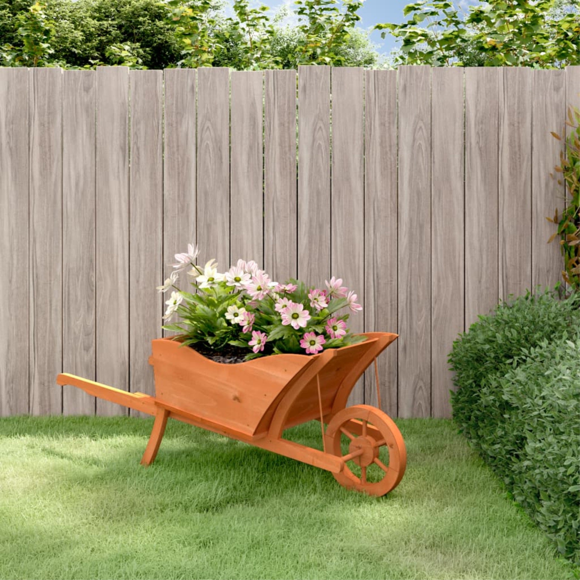 vidaXL Wheelbarrow Planter 50.4″x17.9″x16.9″ Solid Wood Fir