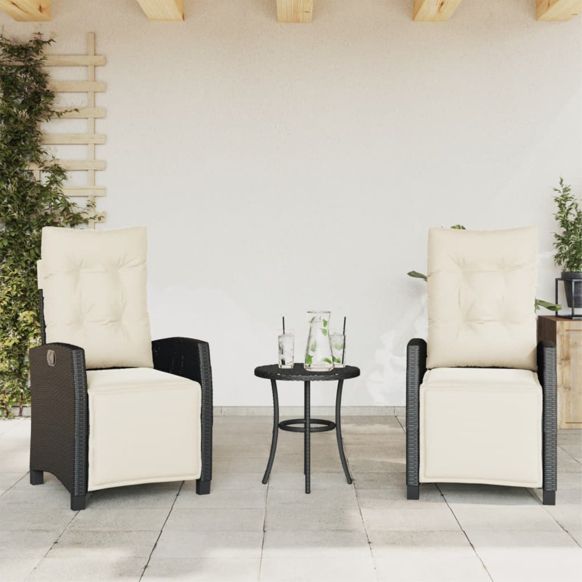 vidaXL Reclining Patio Chairs 2 pcs with Footrest Black Poly Rattan