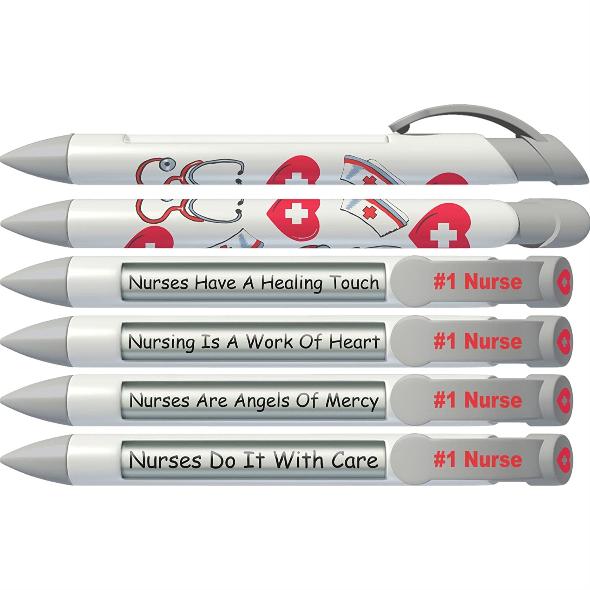 Greeting Pen Rotating Message Nurse Pen - #1 Nurse (Silver Top) 6 Pack (36546)