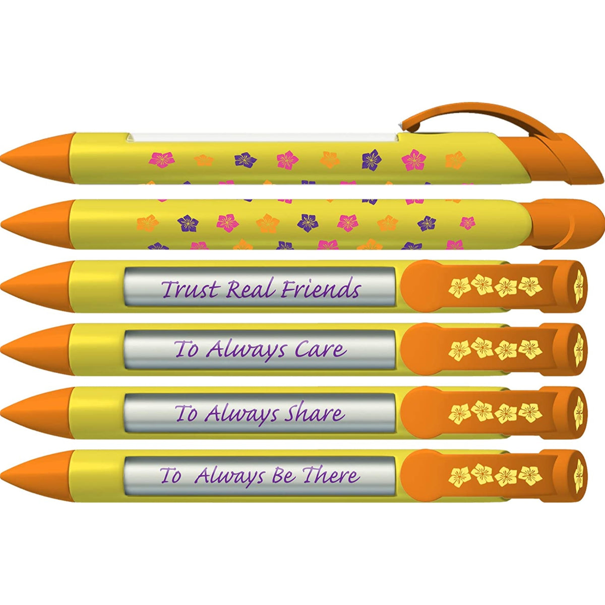 Greeting Pen Friend Pen- Petals Yellow Gift/Favor Rotating Message 6 Pen Set 36553