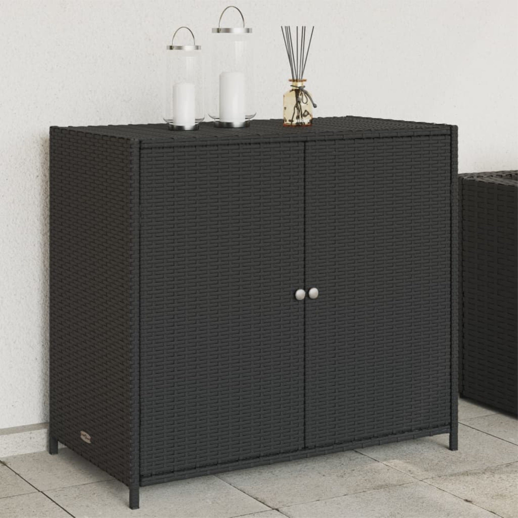 Vidaxl Patio Storage Cabinet Black 32.7'X17.7'X29.9' Poly Rattan
