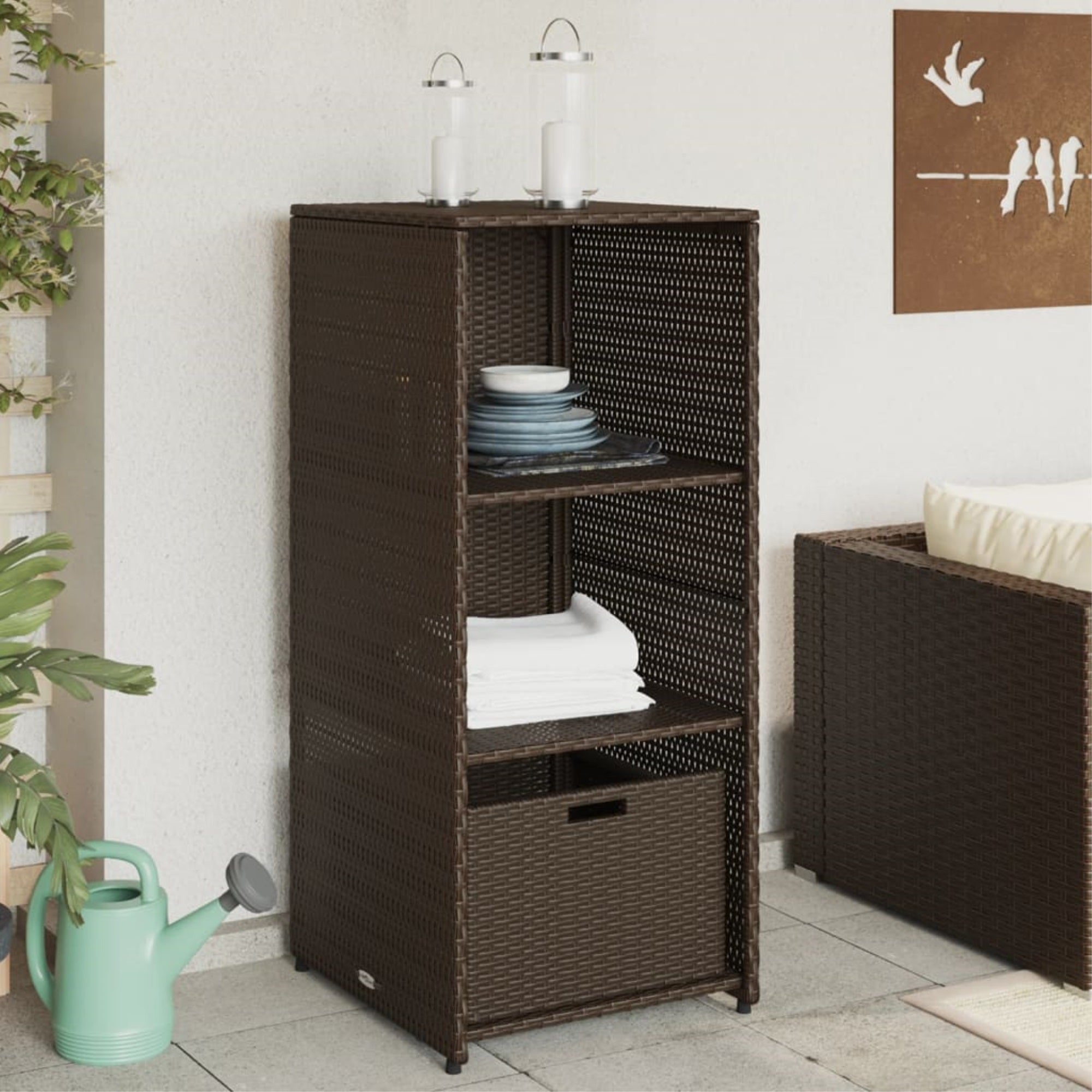 Vidaxl Patio Storage Cabinet Brown 19.7'X21.7'X45.3' Poly Rattan