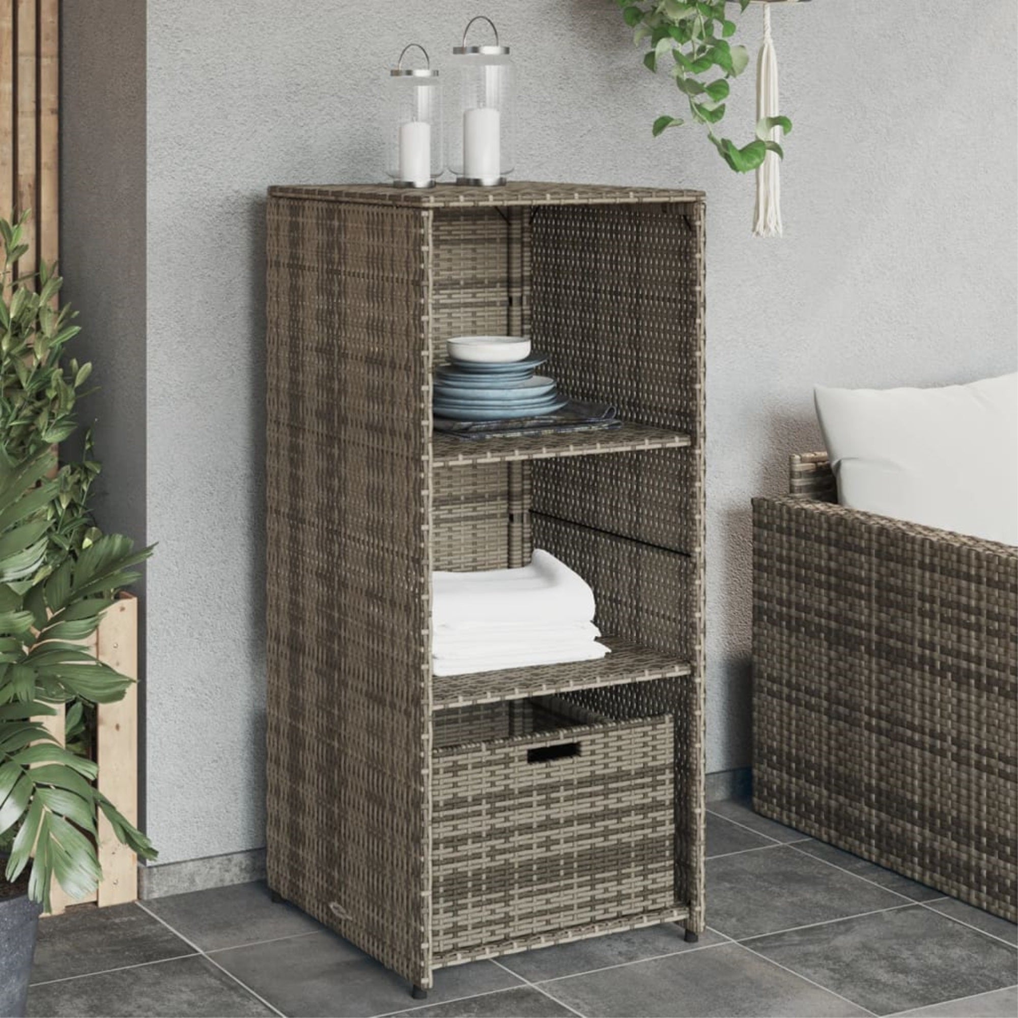 Vidaxl Patio Storage Cabinet Gray 19.7'X21.7'X45.3' Poly Rattan