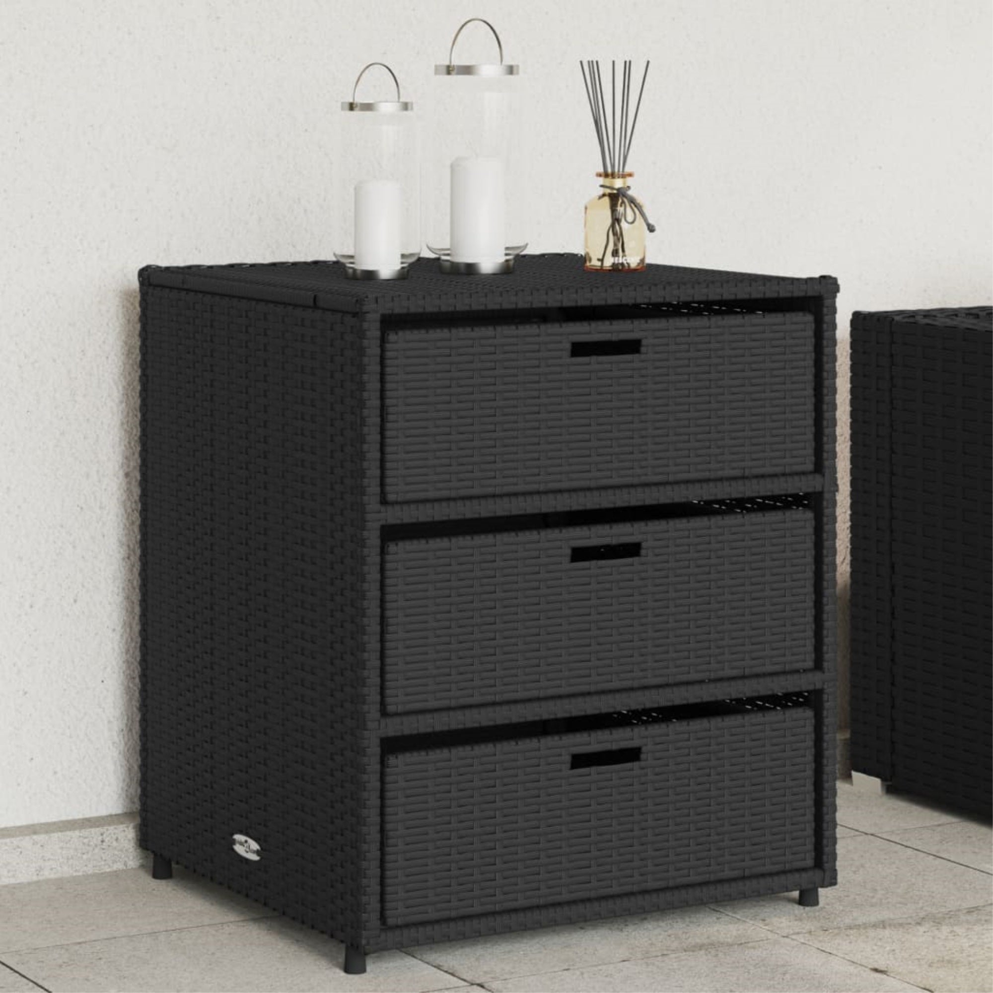 Vidaxl Patio Storage Cabinet Black 21.7'X23.2'X27.2' Poly Rattan