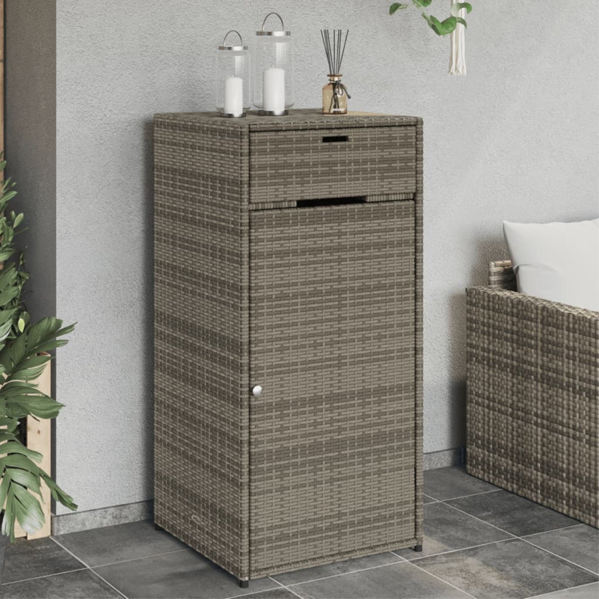 Vidaxl Patio Storage Cabinet Gray 21.7'X21.7'X43.7' Poly Rattan
