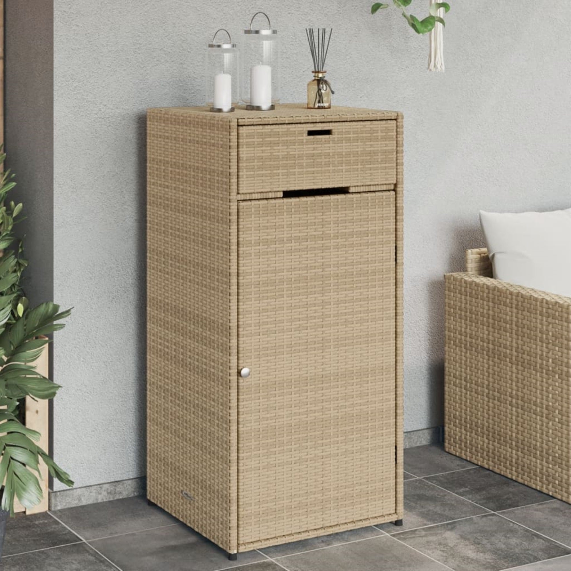 Vidaxl Patio Storage Cabinet Beige 21.7'X21.7'X43.7' Poly Rattan