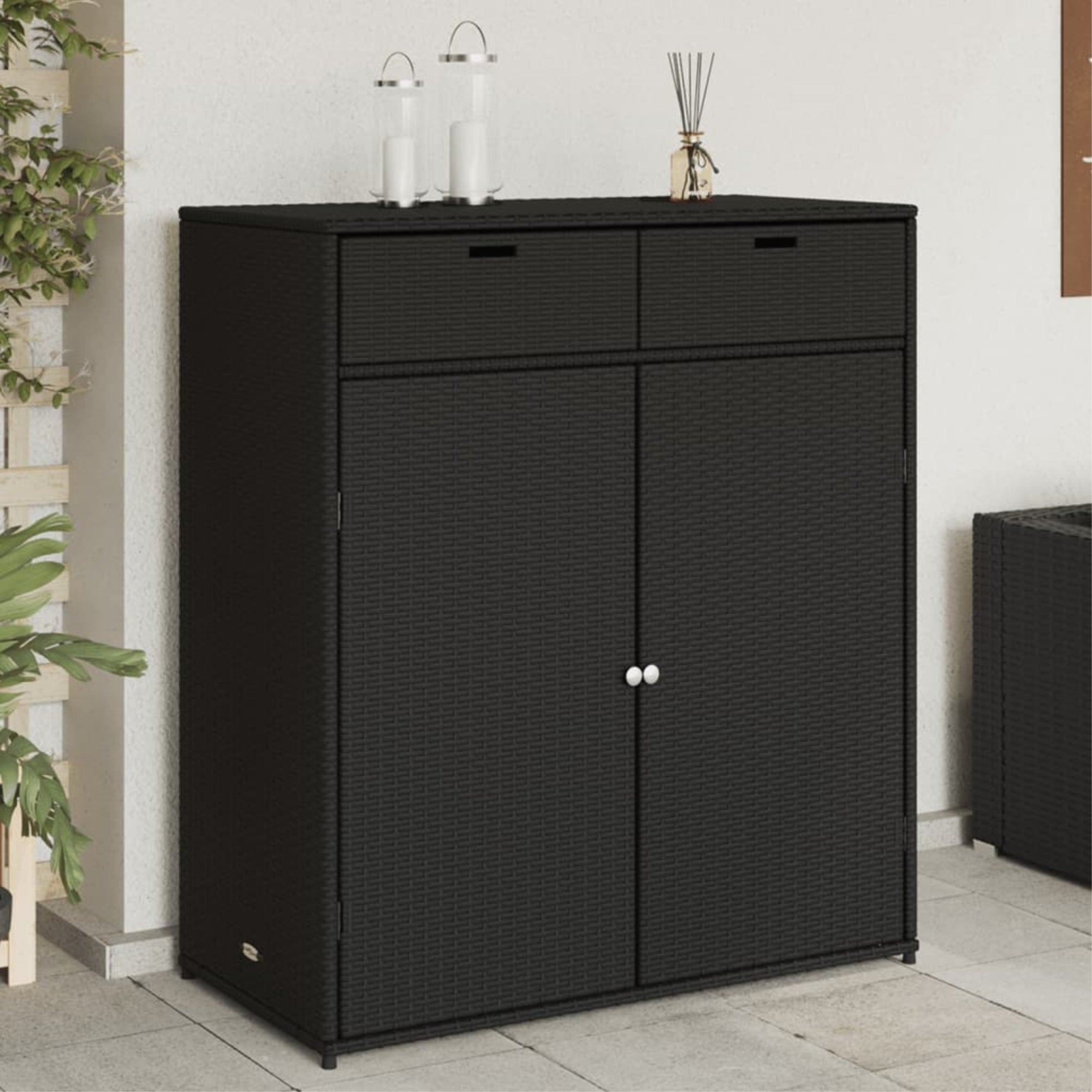Vidaxl Patio Storage Cabinet Black 41.3'X21.7'X44.5' Poly Rattan