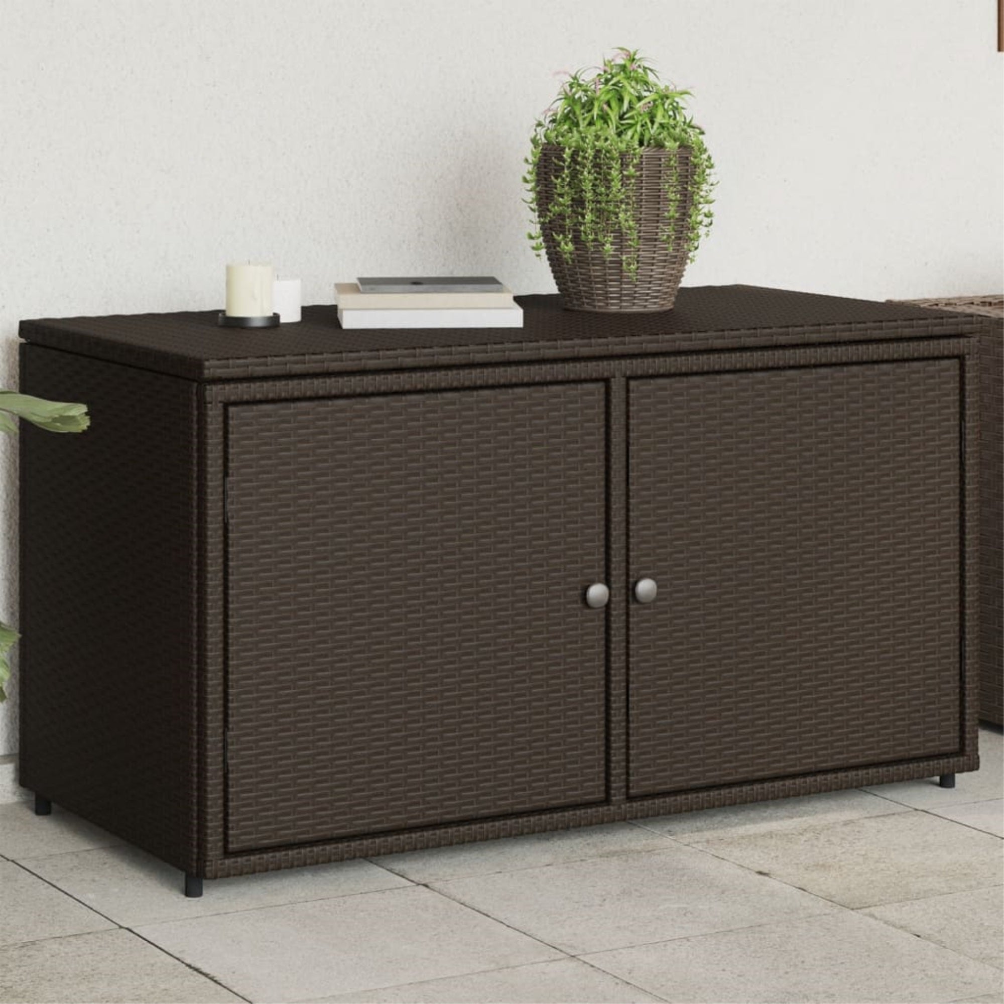Vidaxl Patio Storage Cabinet Brown 43.3'X21.7'X23.8' Poly Rattan