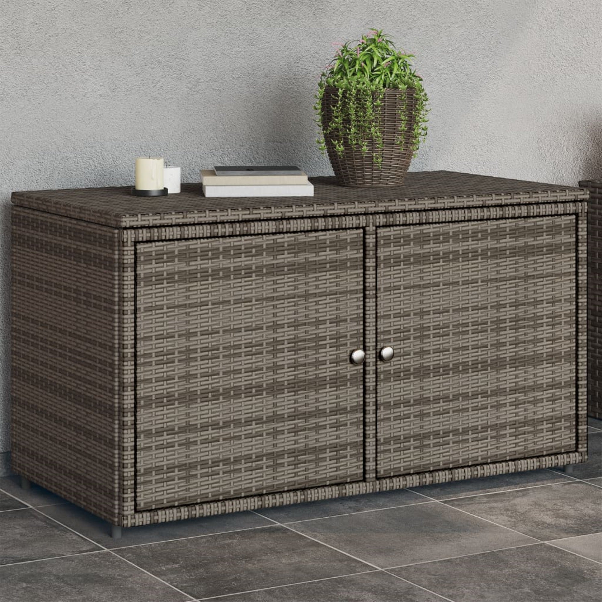 Vidaxl Patio Storage Cabinet Gray 43.3'X21.7'X23.8' Poly Rattan