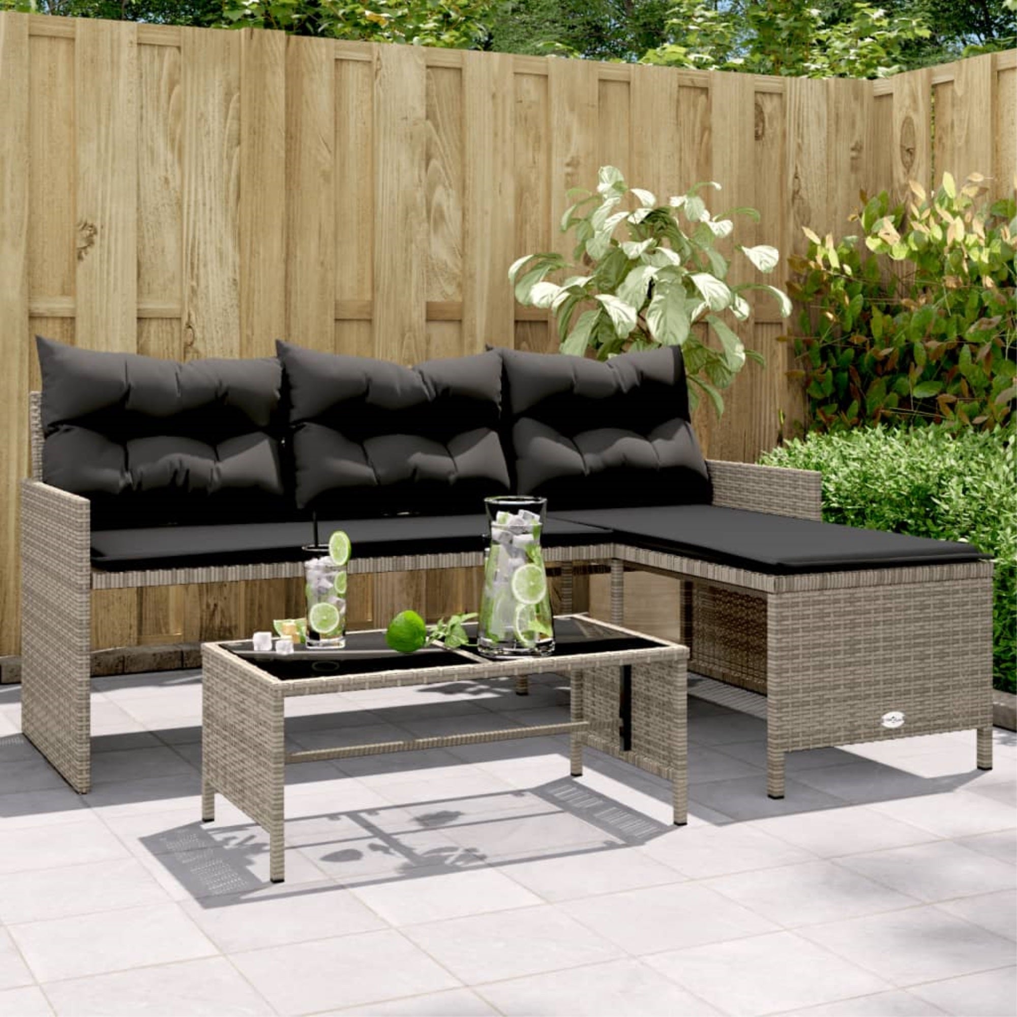 Vidaxl Patio Sofa With Table And Cushions L-Shaped Gray Poly Rattan