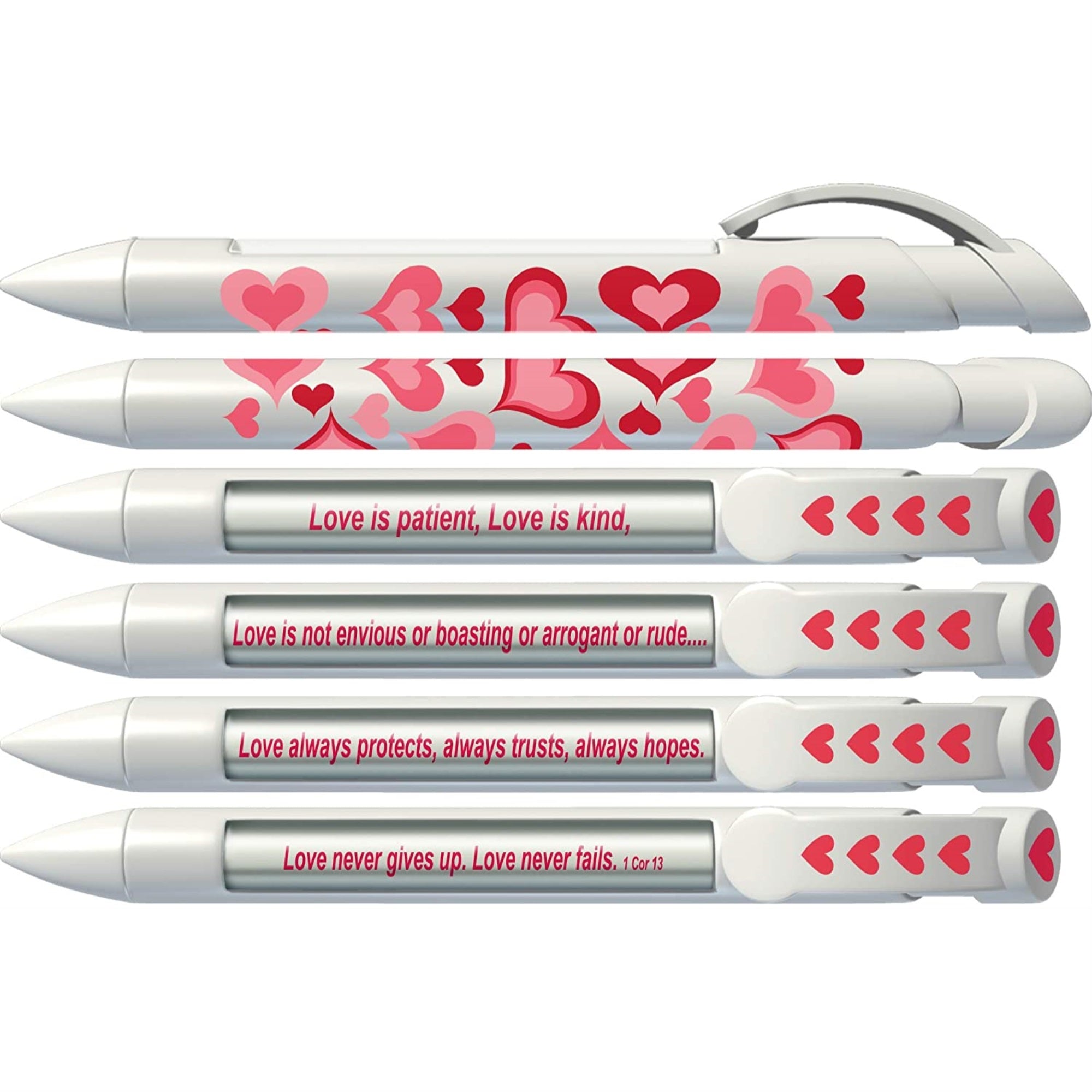 Love Pen By Greeting Pen- Magenta Red Hearts Rotating Message 6 Pen Set 36574