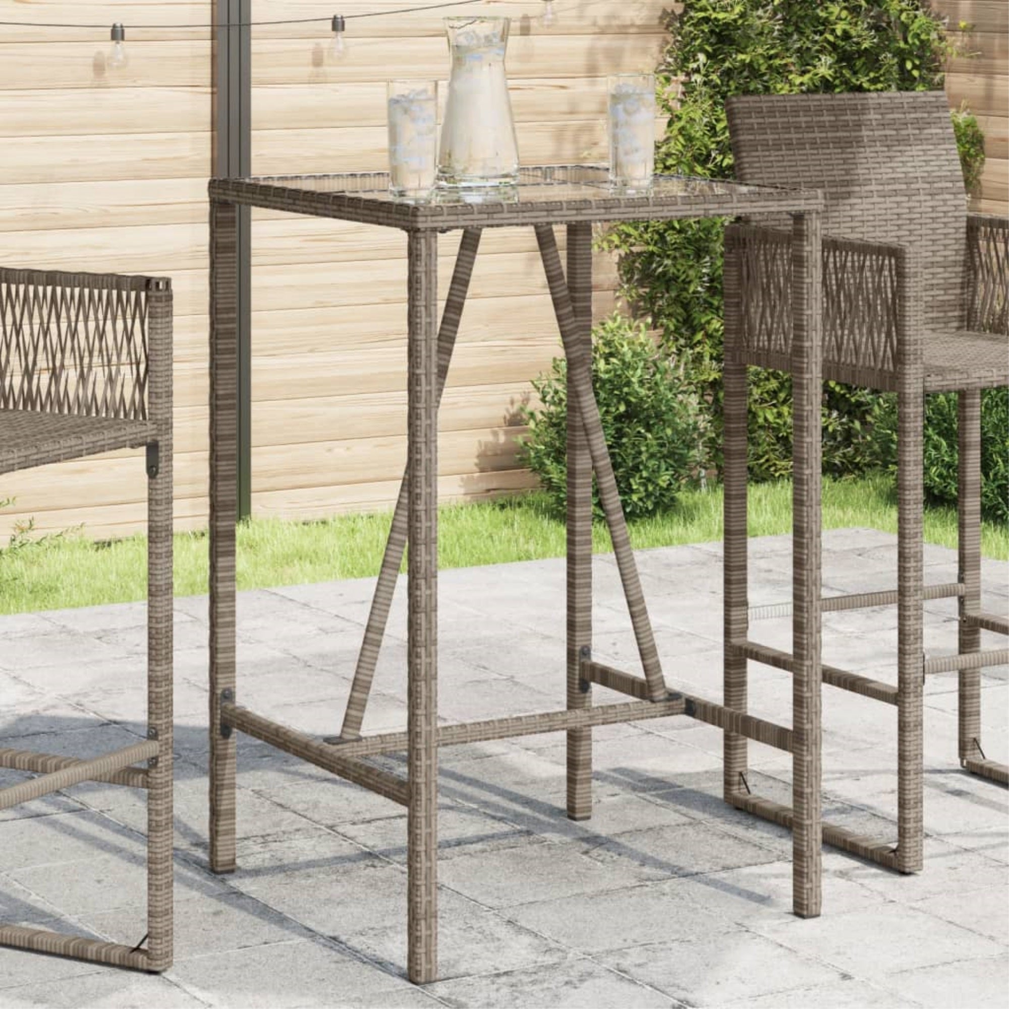 vidaXL Patio Bar Table Gray 27.6″x27.6″x43.3″ Poly Rattan