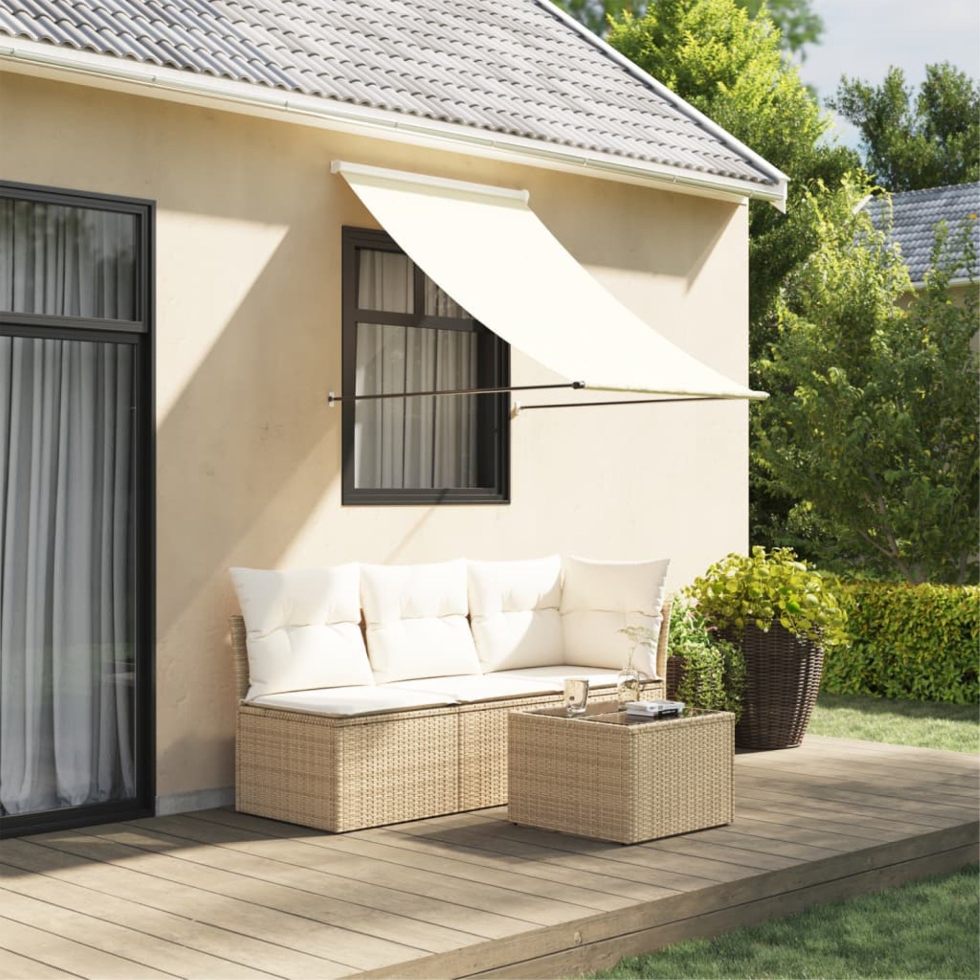 vidaXL Retractable Awning Cream 59.1″x59.1″ Fabric and Steel