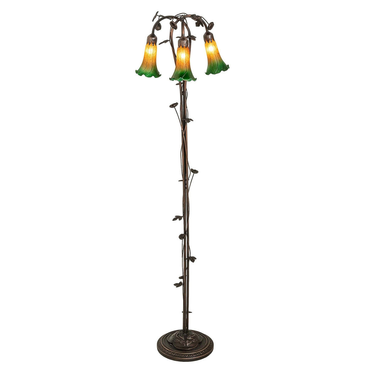 58' High Amber/Green 3 Light Floor Lamp