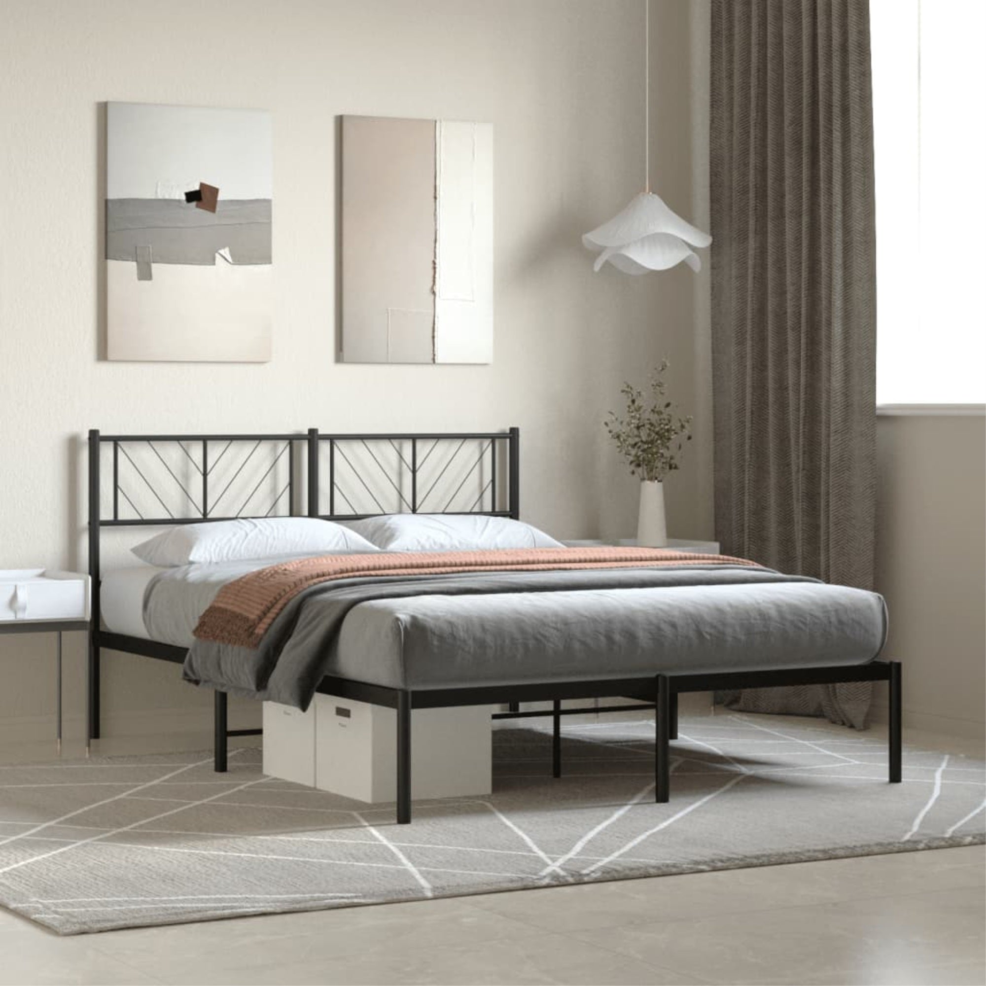 vidaXL Metal Bed Frame with Headboard Black 59.1″x78.7″