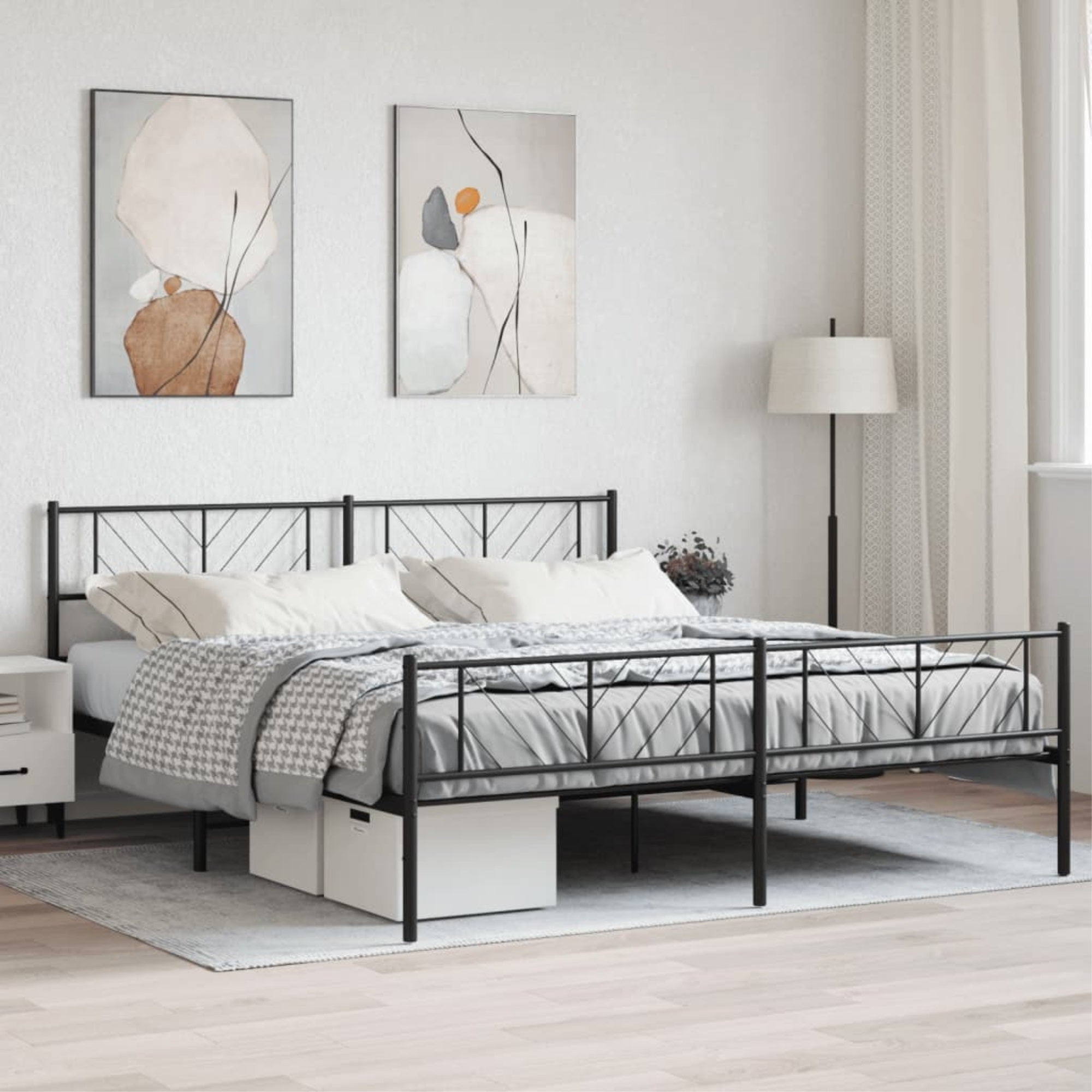 vidaXL Metal Bed Frame with Headboard&Footboard Black 72″x83.9″ California King