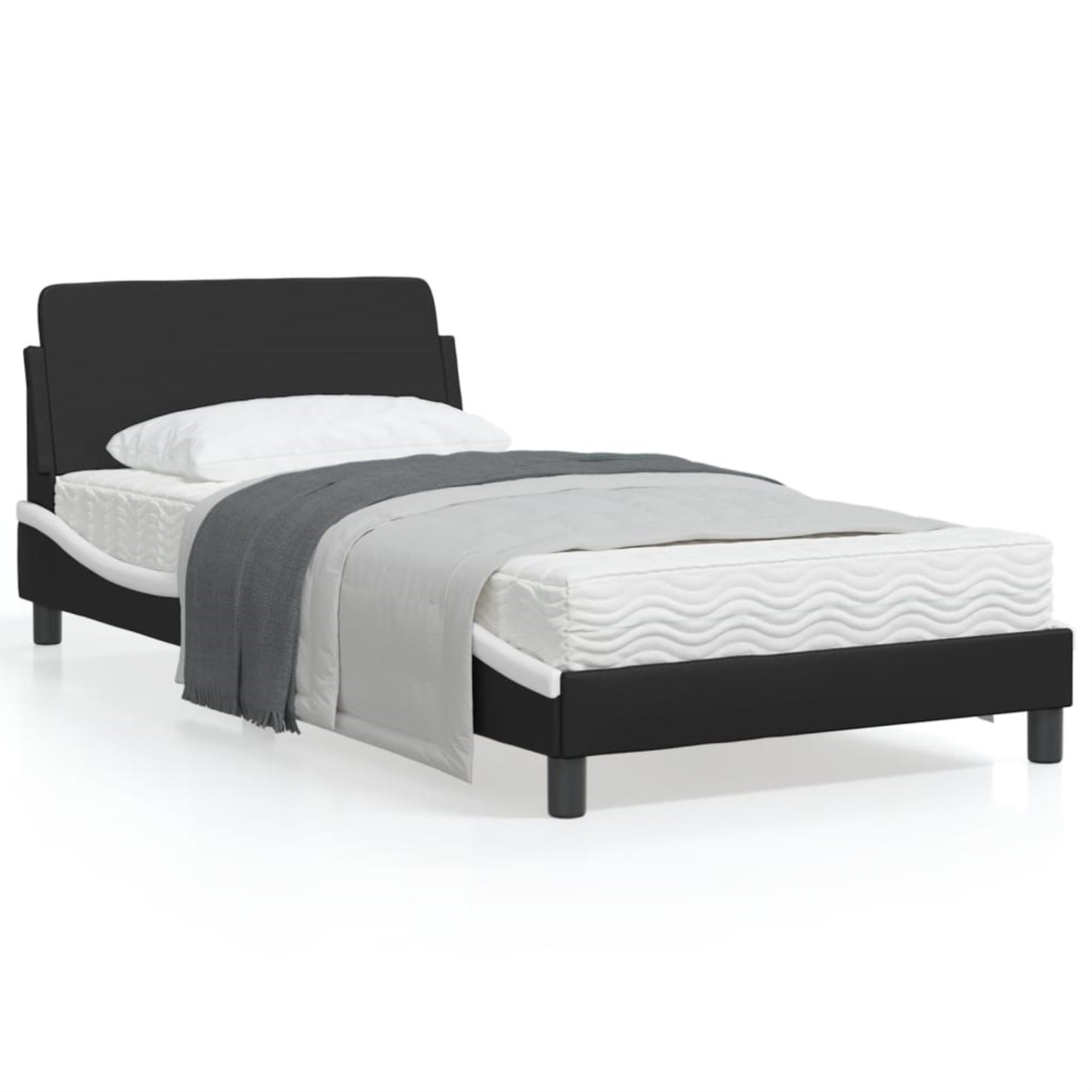 vidaXL Bed Frame with Headboard Black and White 39.4″x74.8″ Twin Faux Leather