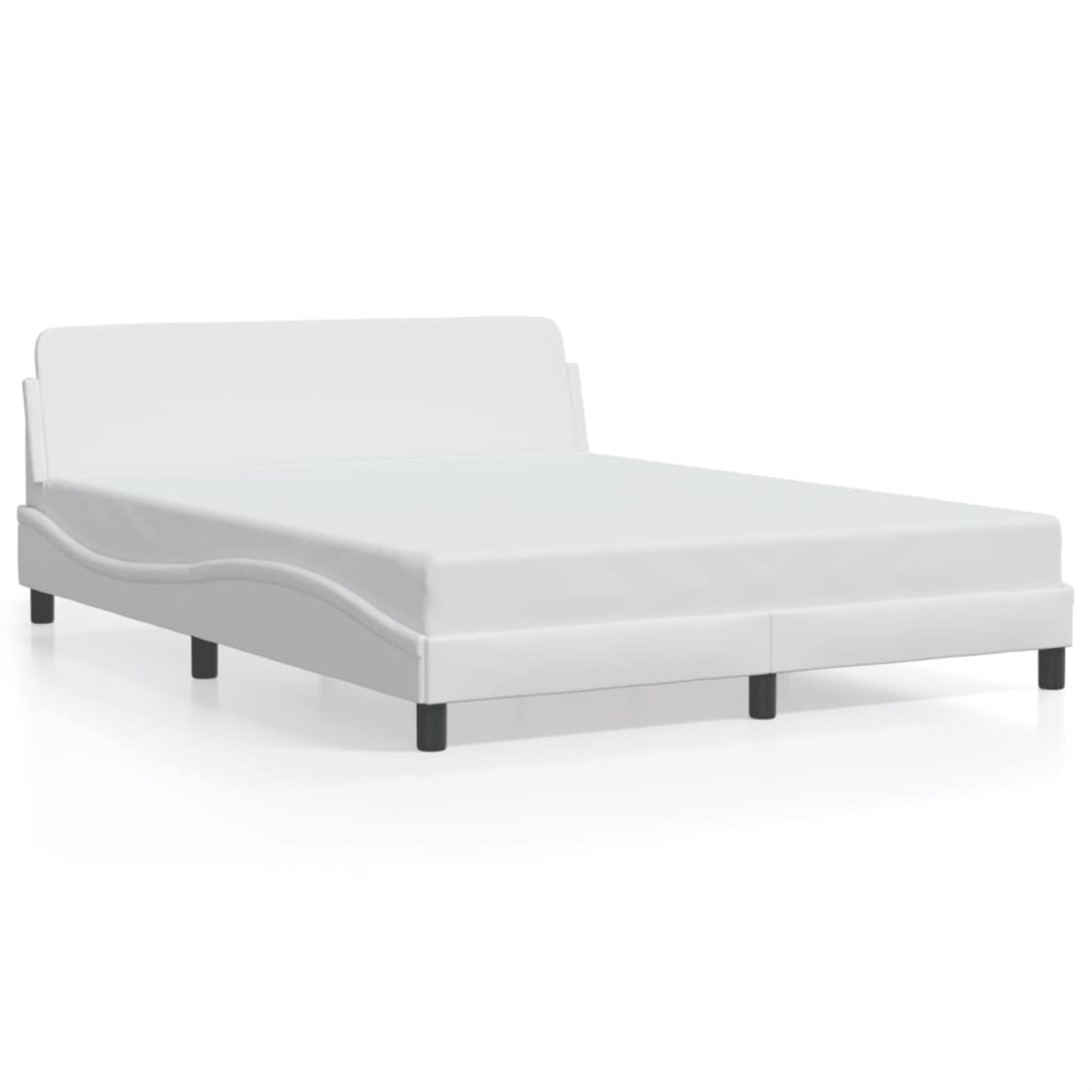 vidaXL Bed Frame with Headboard White 59.8″x79.9″ Queen Faux Leather