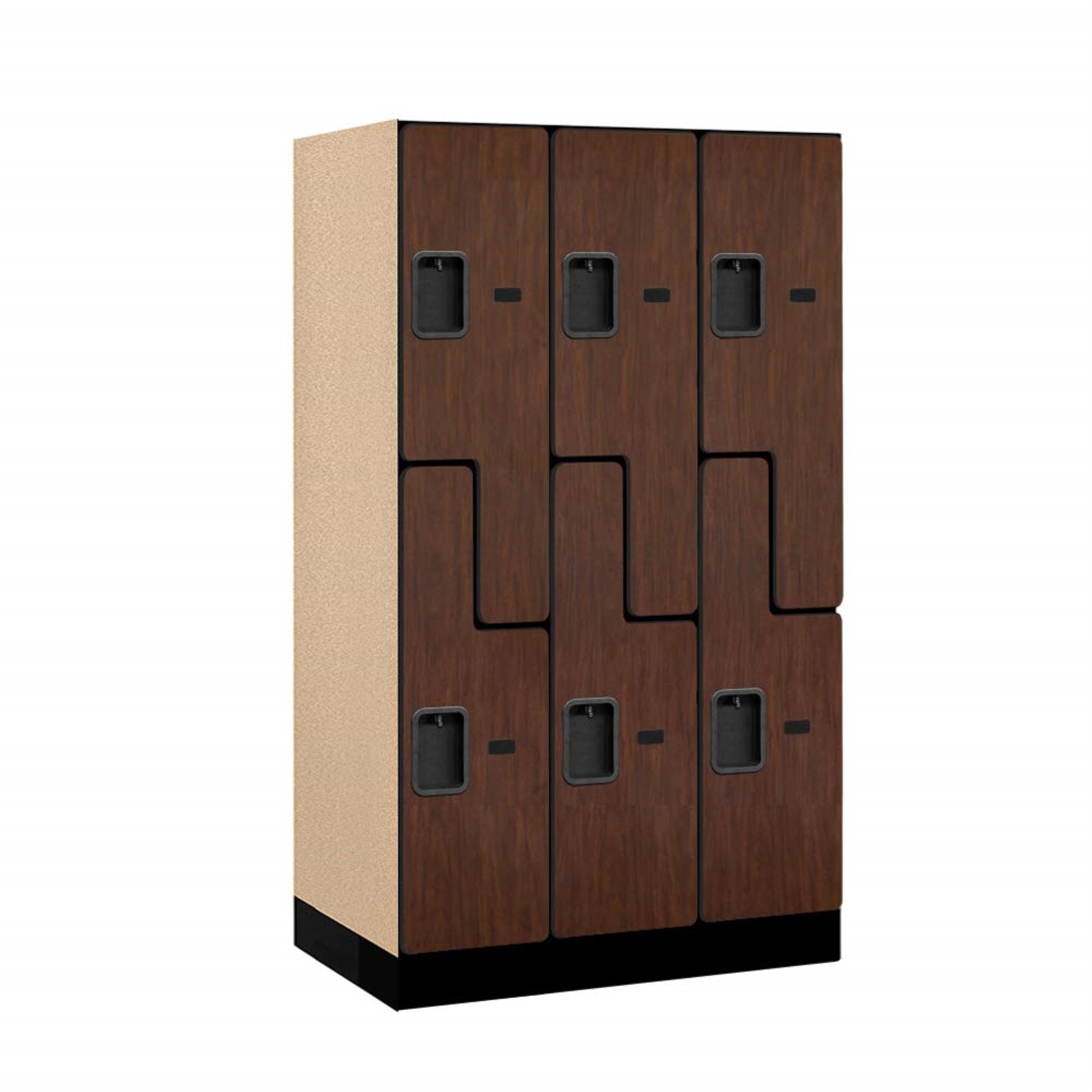 12″ Wide Double Tier 'S' Style Designer Wood Locker - 3 Wide - 5 Feet High - 21 Inches Deep - Mahogany