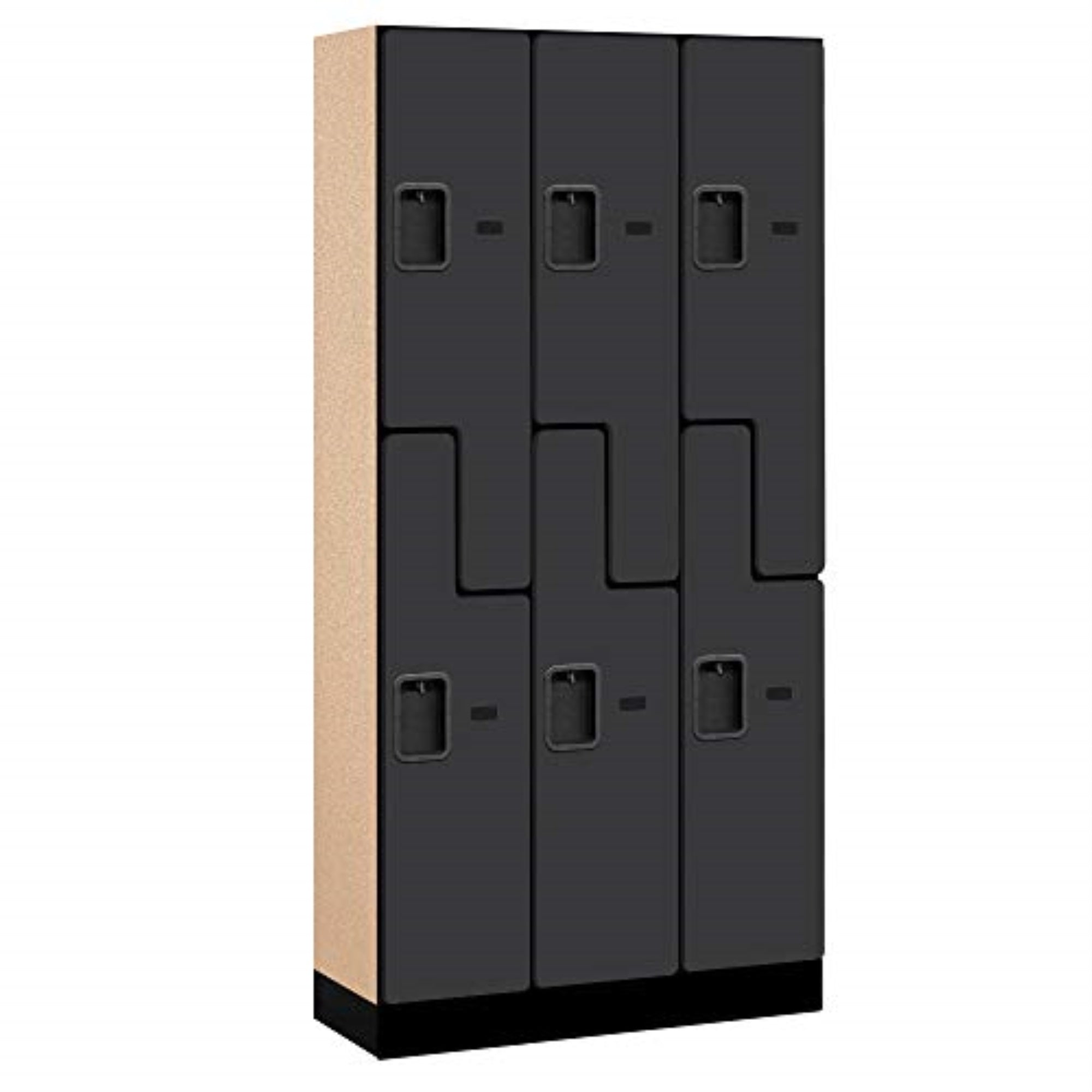 12″ Wide Double Tier 'S' Style Designer Wood Locker - 3 Wide - 6 Feet High - 15 Inches Deep - Black