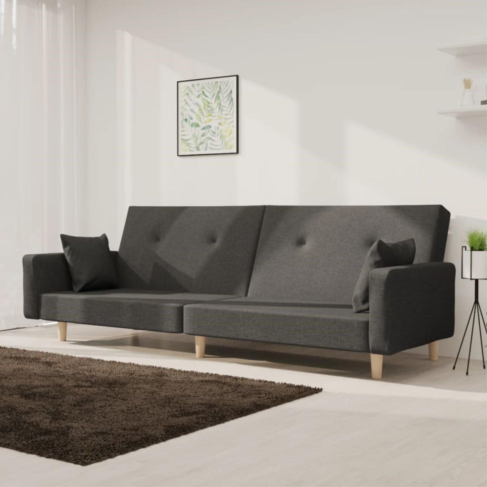 Vidaxl 2-Seater Sofa Bed With Two Pillows Dark Gray Fabric