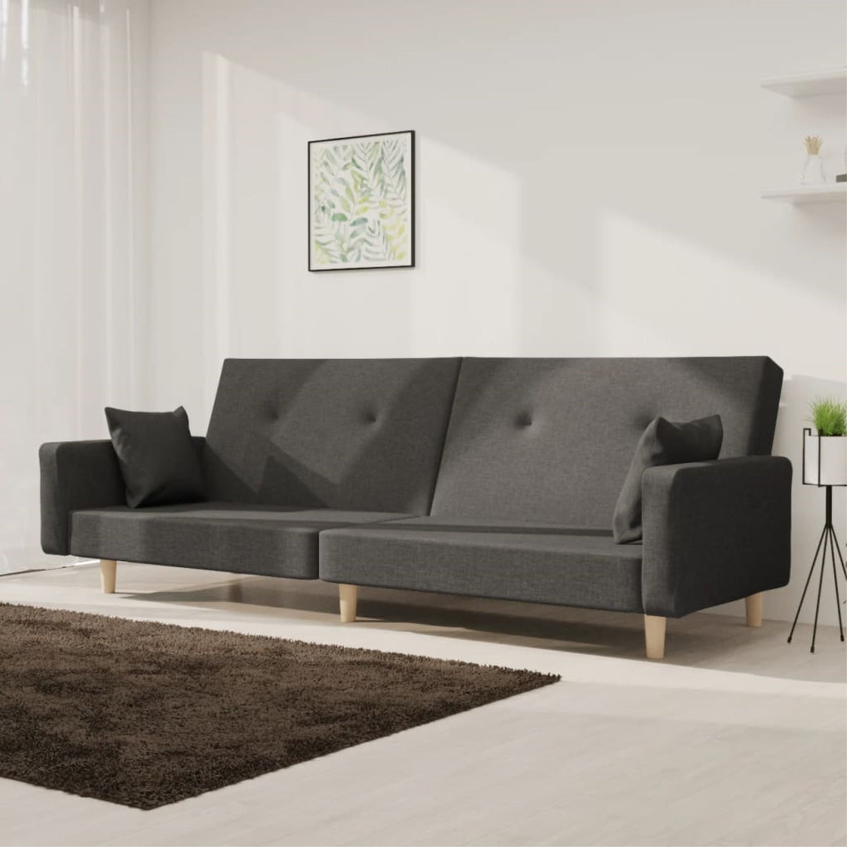 Vidaxl 2-Seater Sofa Bed With Two Pillows Dark Gray Fabric