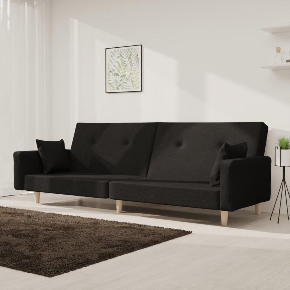 Vidaxl 2-Seater Sofa Bed With Two Pillows Black Fabric