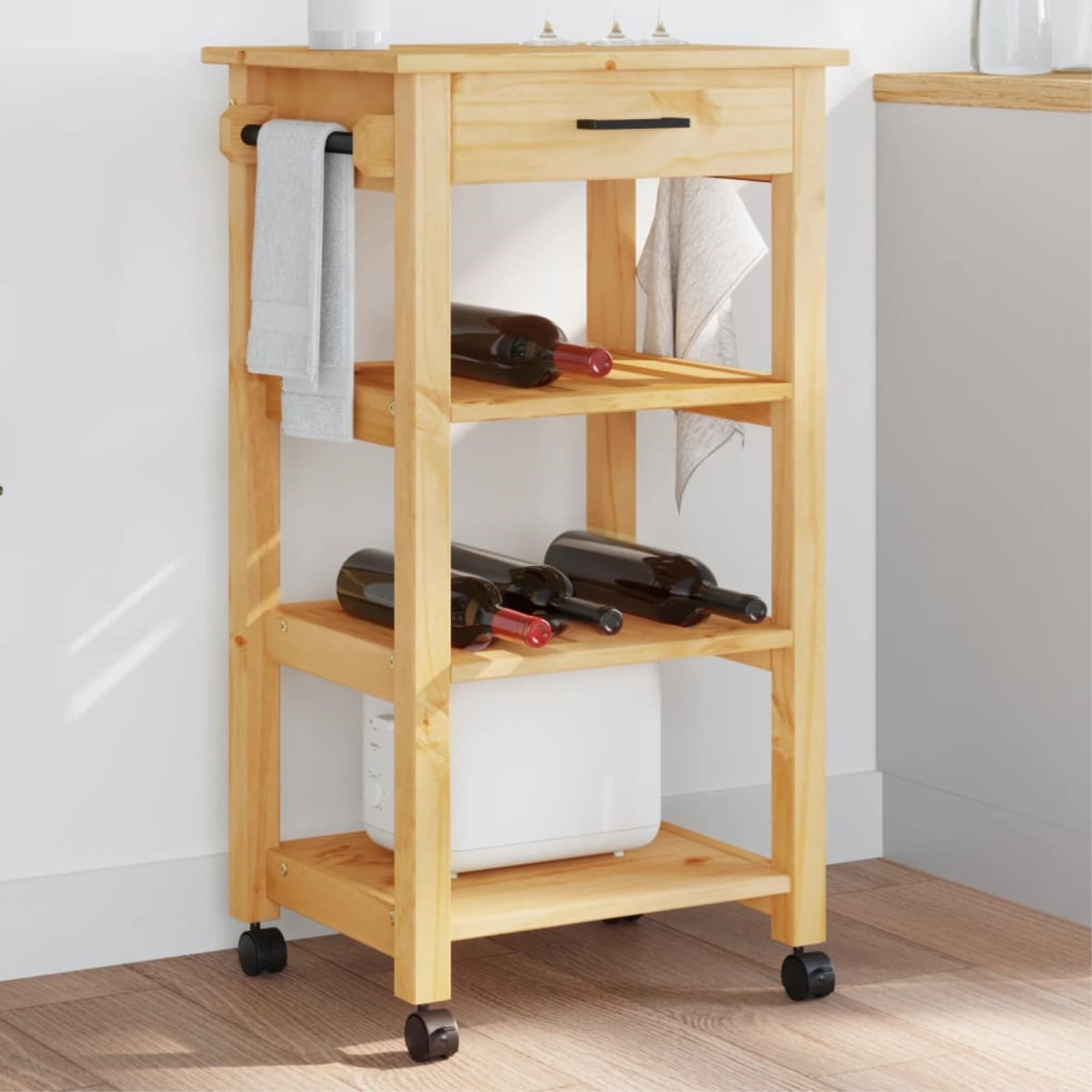 Vidaxl Kitchen Trolley Monza 18.9'X15.7'X35.4' Solid Wood Pine