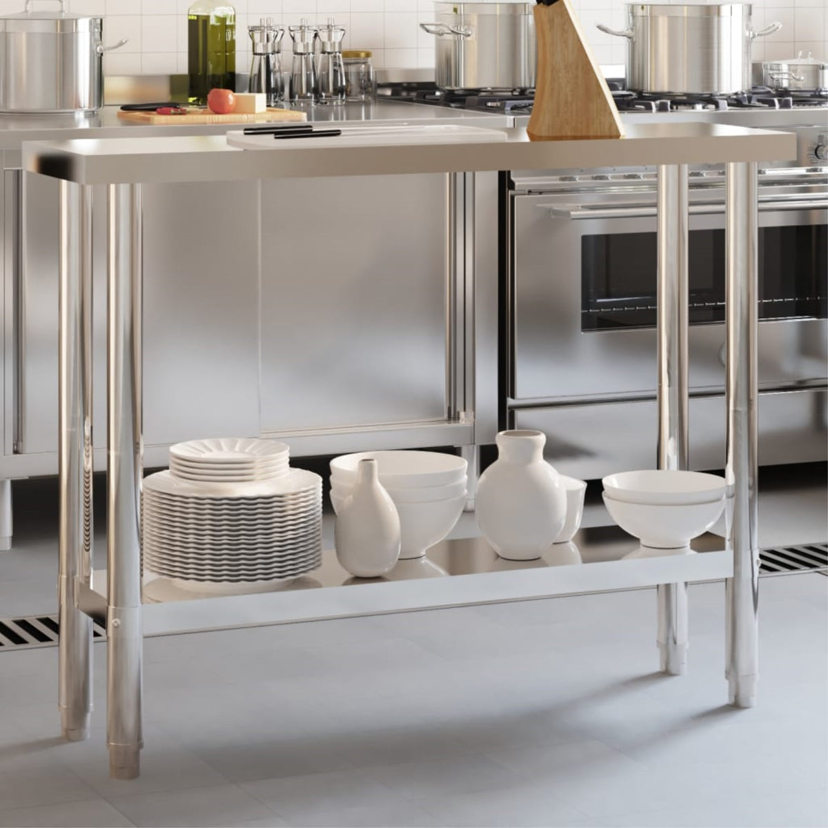 Vidaxl Kitchen Work Table 43.3'X11.8'X33.5' Stainless Steel
