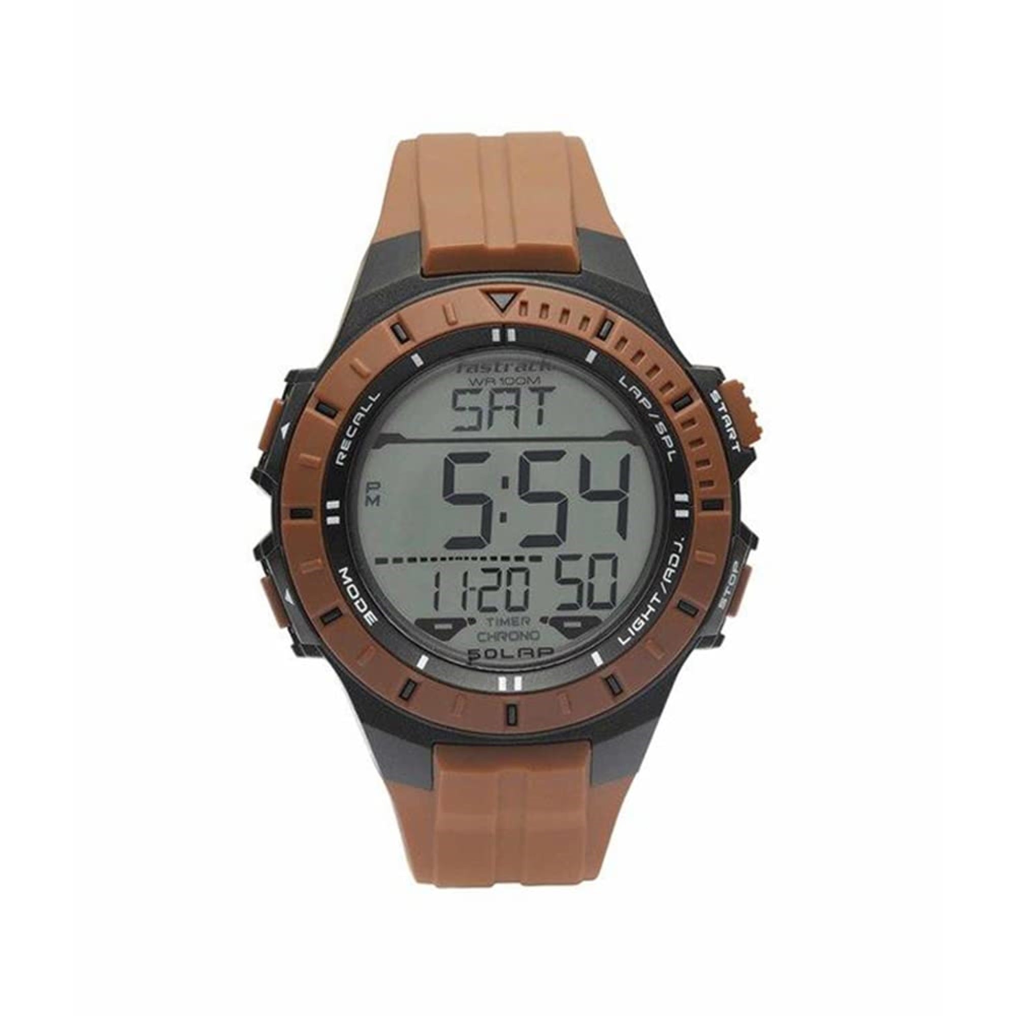 Fastrack Men Polyurethane Ft Digital Gray Dial Watch-38067Pp02, Band Color-Brown