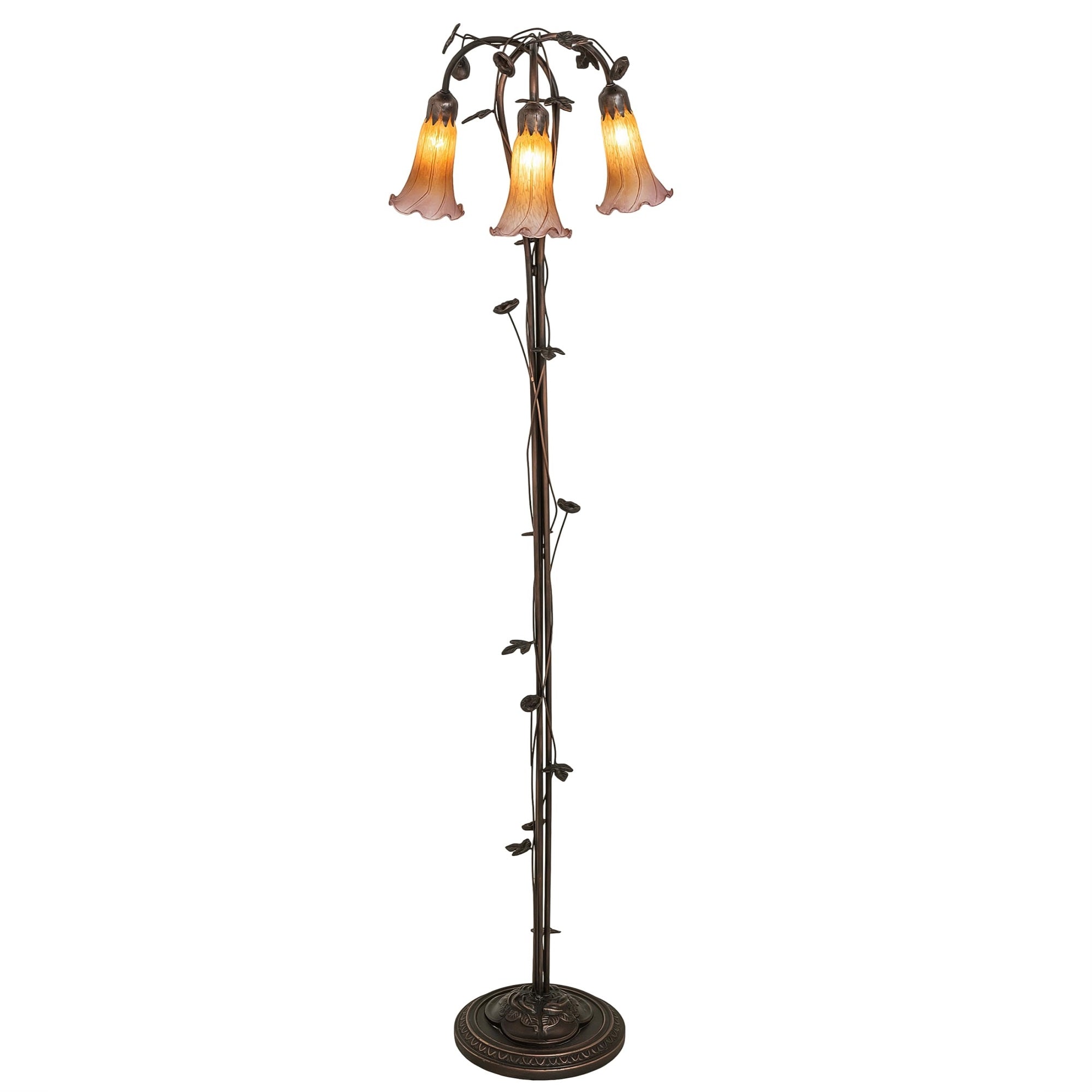 58' High Amber/Purple Tiffany Pond Lily 3 Light Floor Lamp