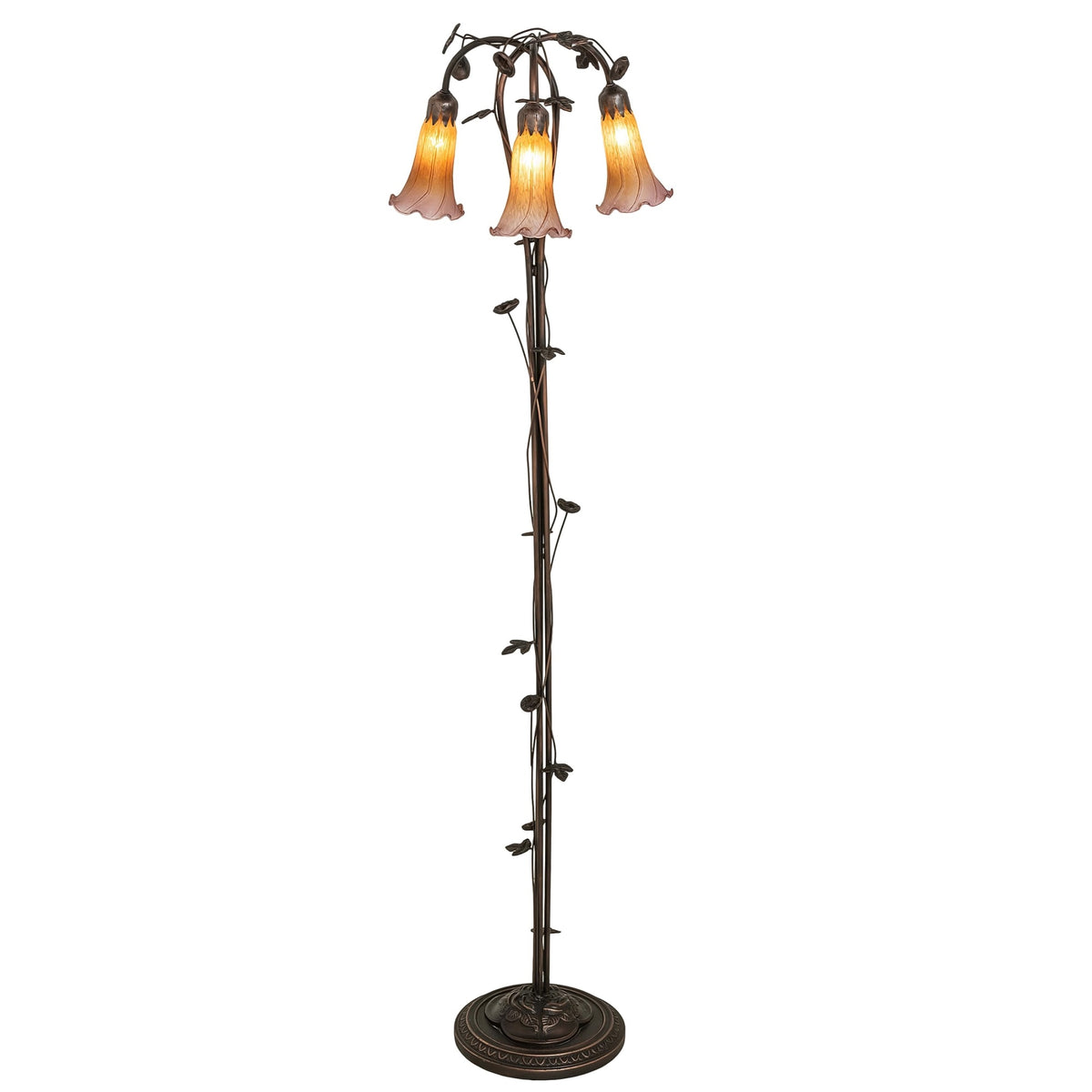 58' High Amber/Purple Tiffany Pond Lily 3 Light Floor Lamp