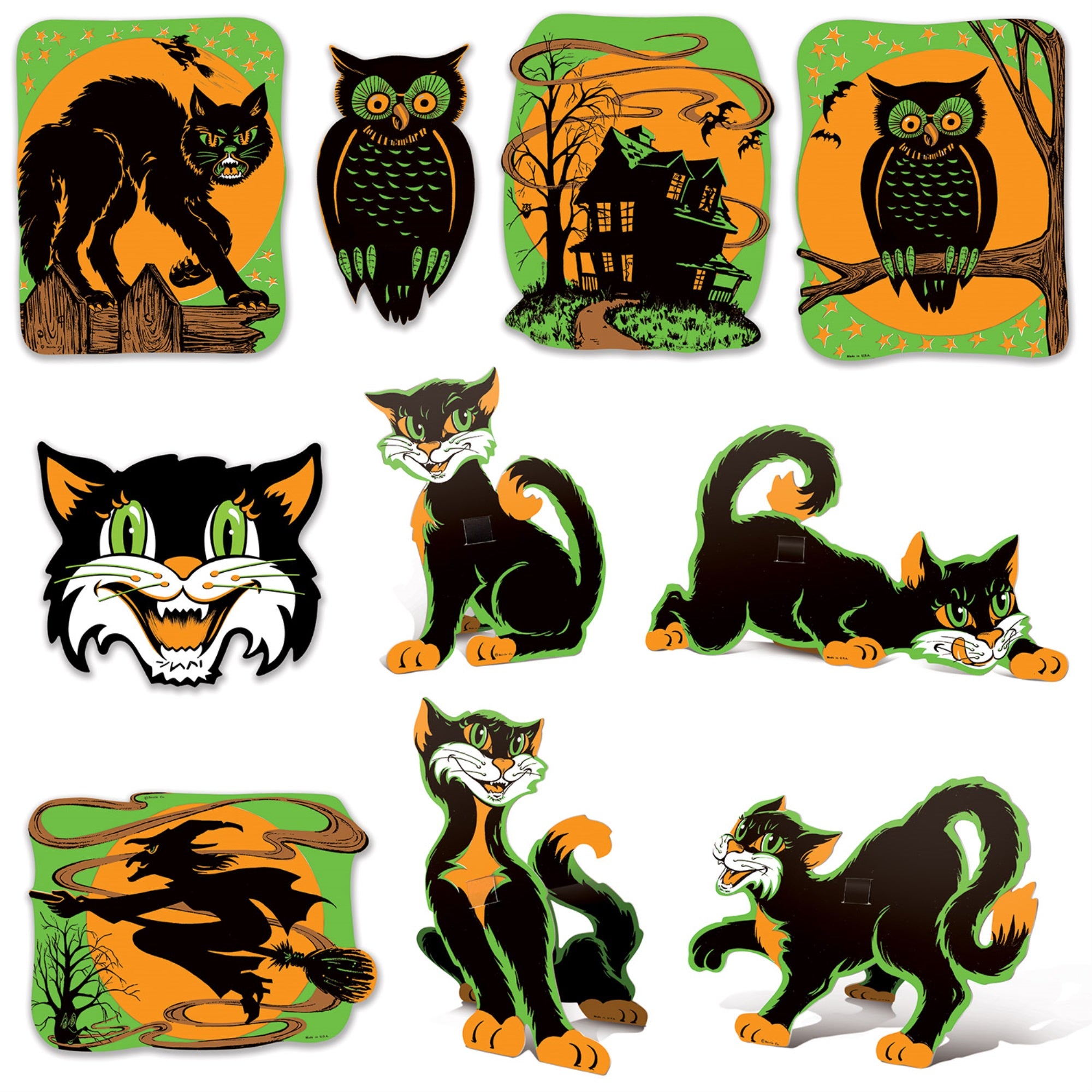 Vintage Halloween Fluorescent Cutouts, (Pack Of 12)