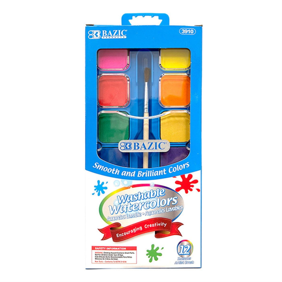 Bazic 12 Ct. Watercolor W/ Brush & Mixing Palette / Box Qty - 24