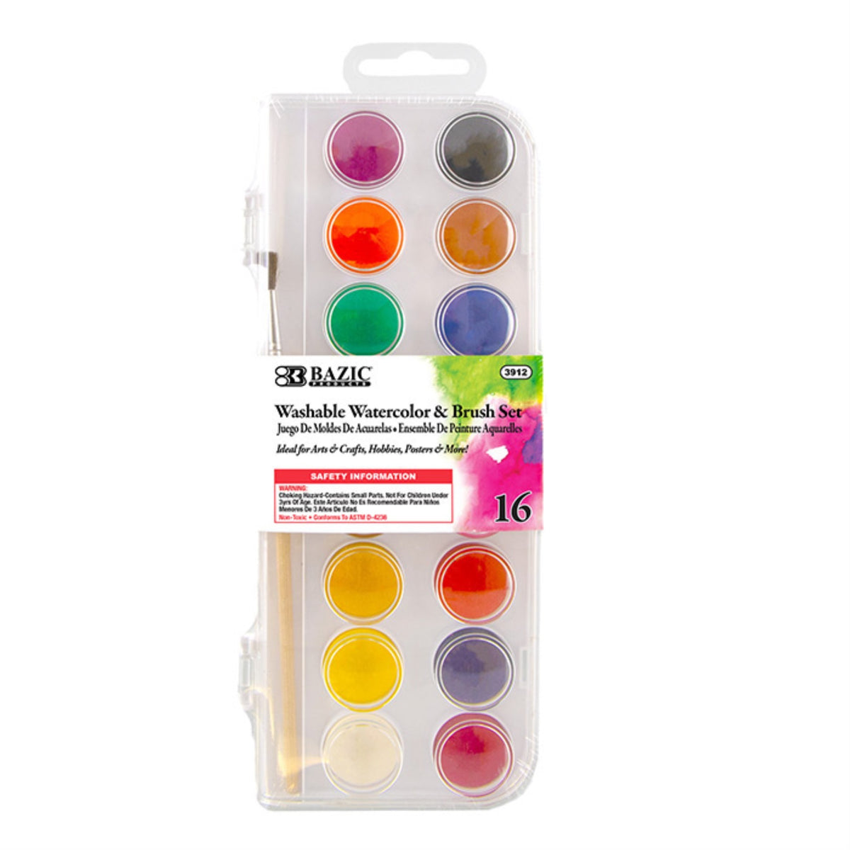 Bazic 16 Ct. Watercolor W/ Brush / Box Qty - 24
